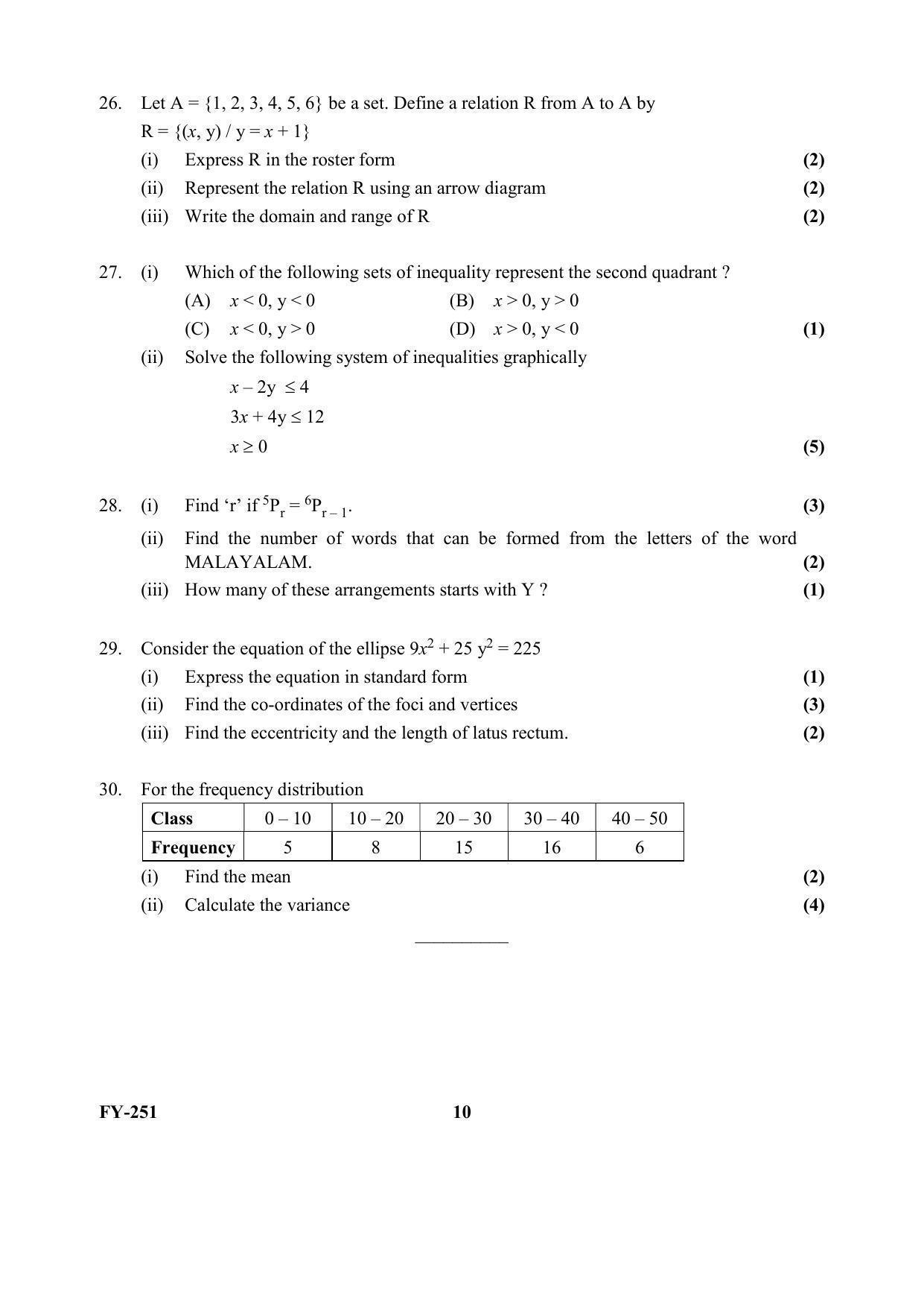 Kerala Plus One (Class 11th) Mathematics-Commerce (60 Score) Question Paper 2021 - Page 10