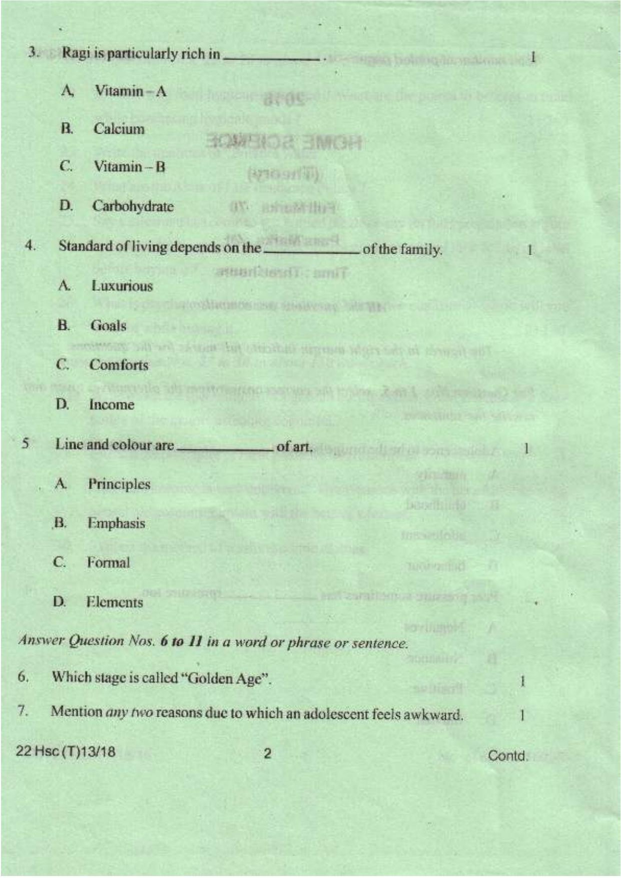 COHSEM Class 12 Home Science 2018 Question Papers - Page 2
