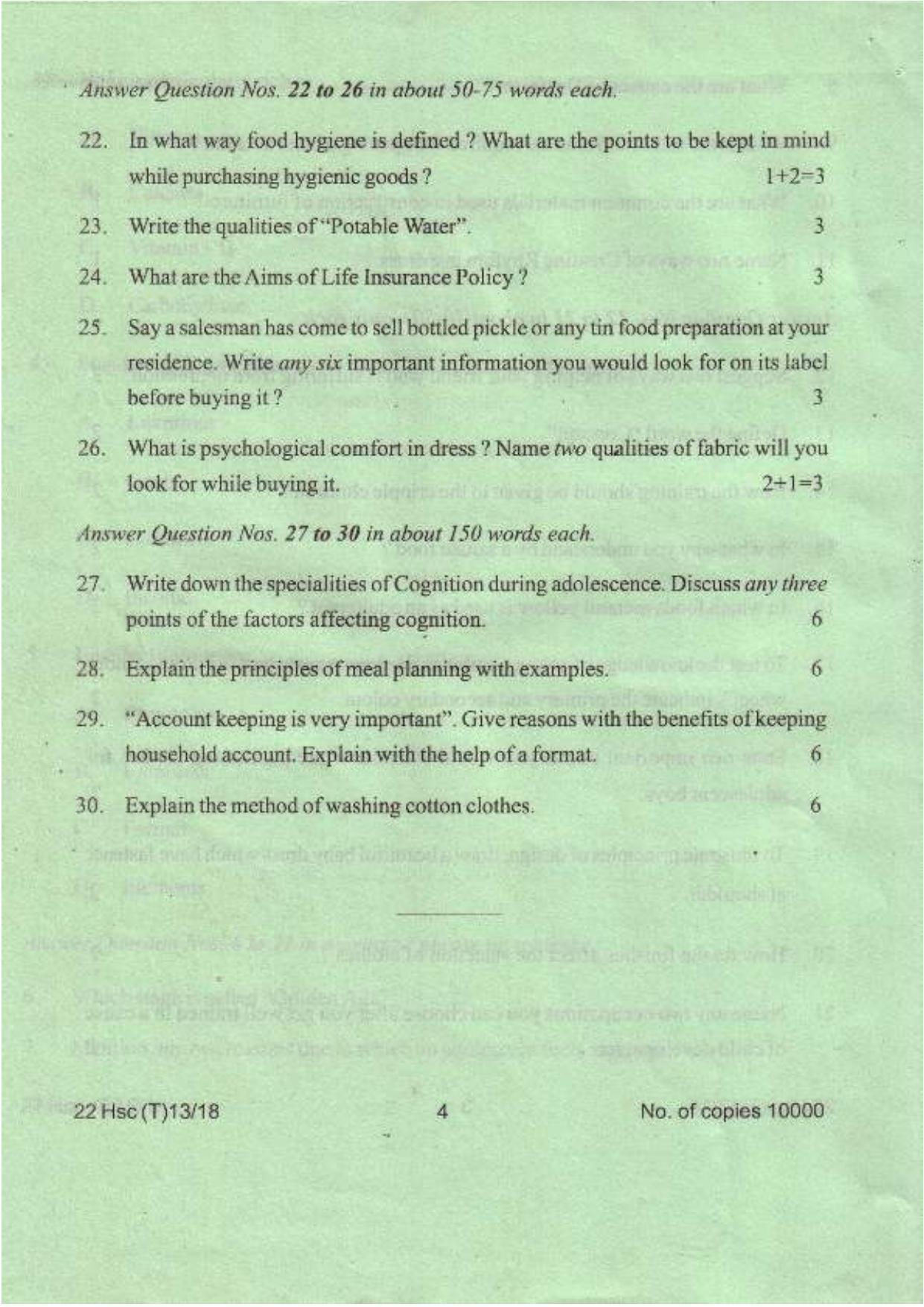 COHSEM Class 12 Home Science 2018 Question Papers - Page 4