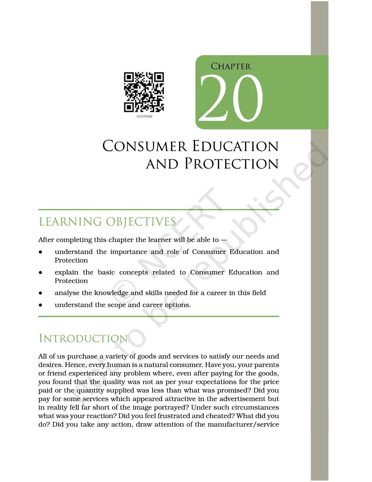 NCERT Book for Class 12 Home Science (Part -II) Chapter 20 Consumer Education and Protection - Page 1
