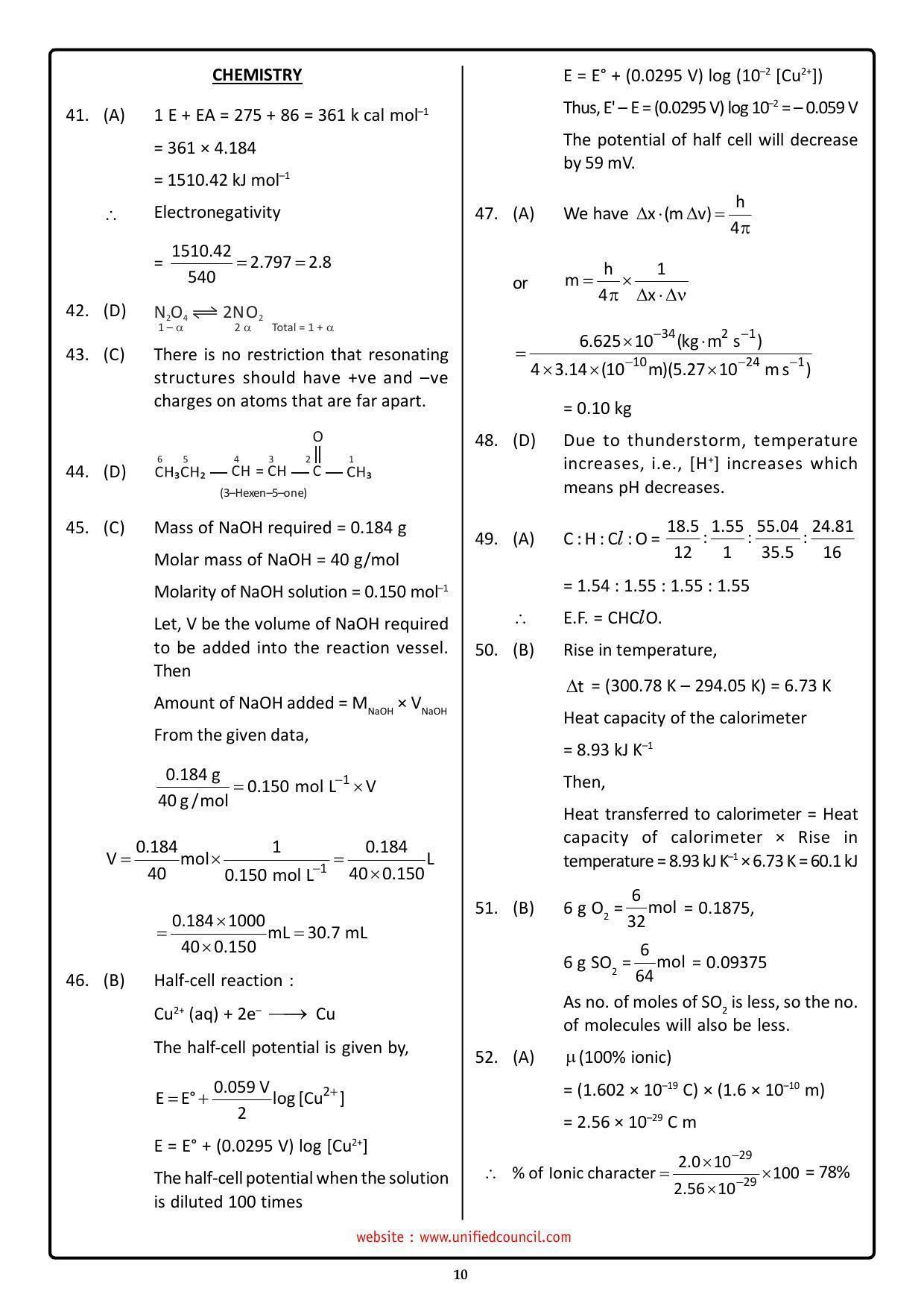 NSTSE 2023 Class 11 PCM Answer Key (Paper Code 489) - Page 10