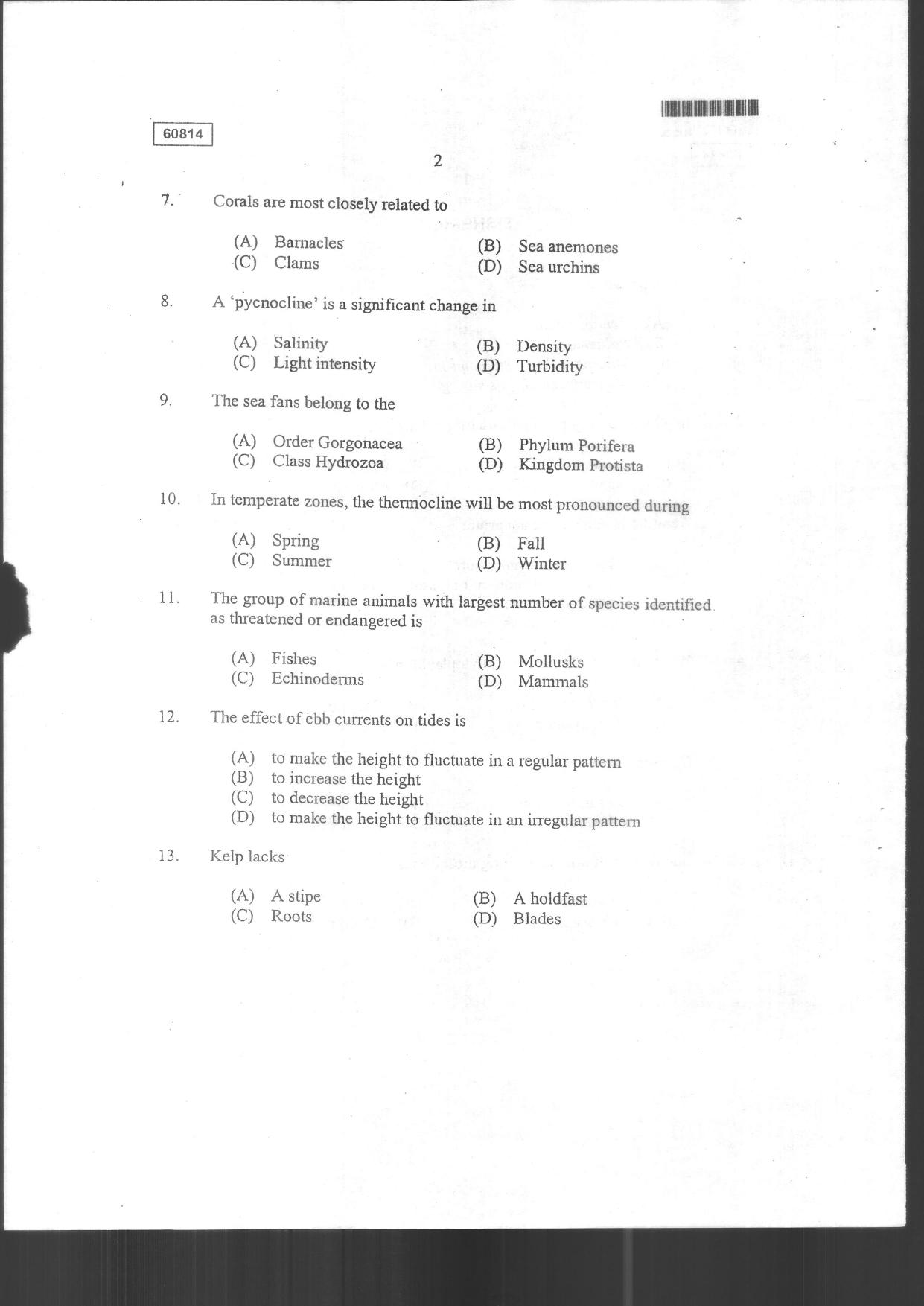 CUSAT CAT 2014 Fisheries Question Paper - Page 4