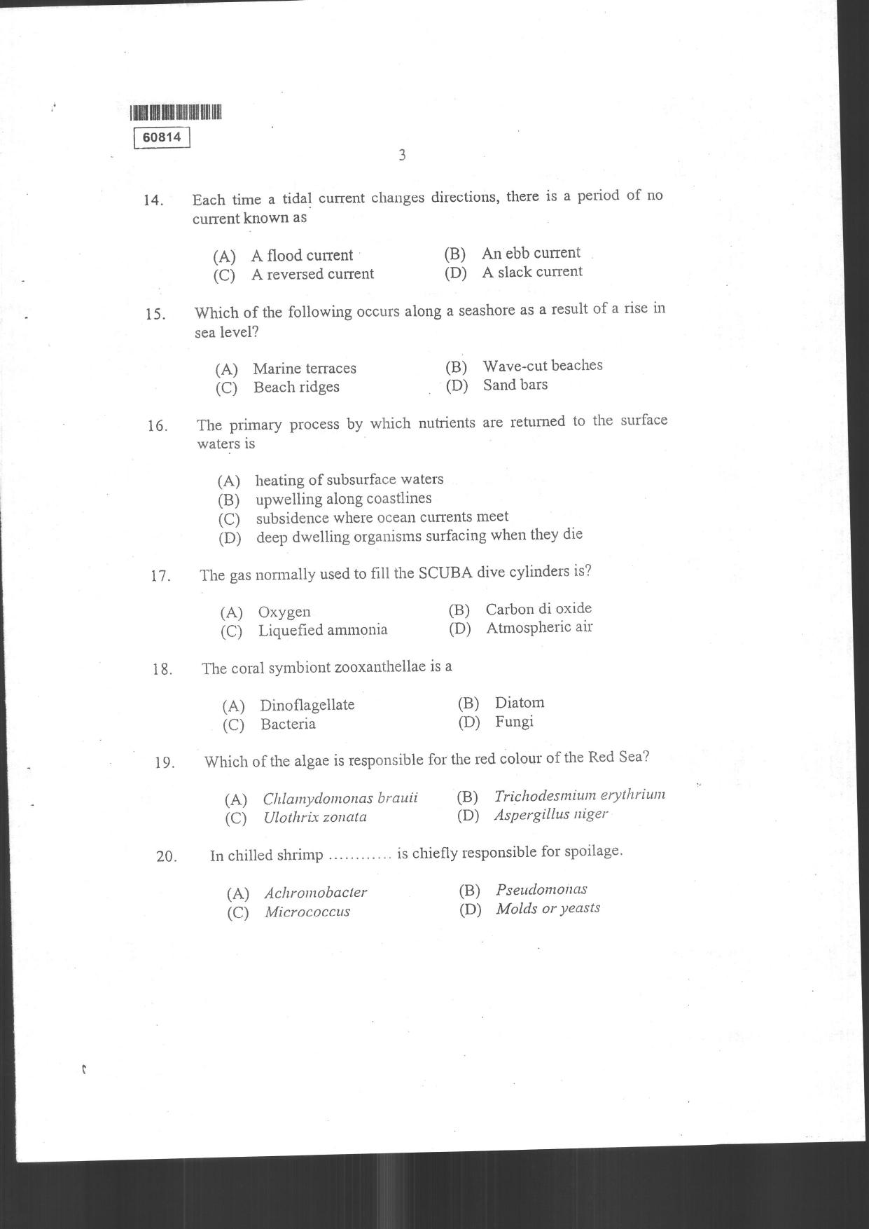 CUSAT CAT 2014 Fisheries Question Paper - Page 5