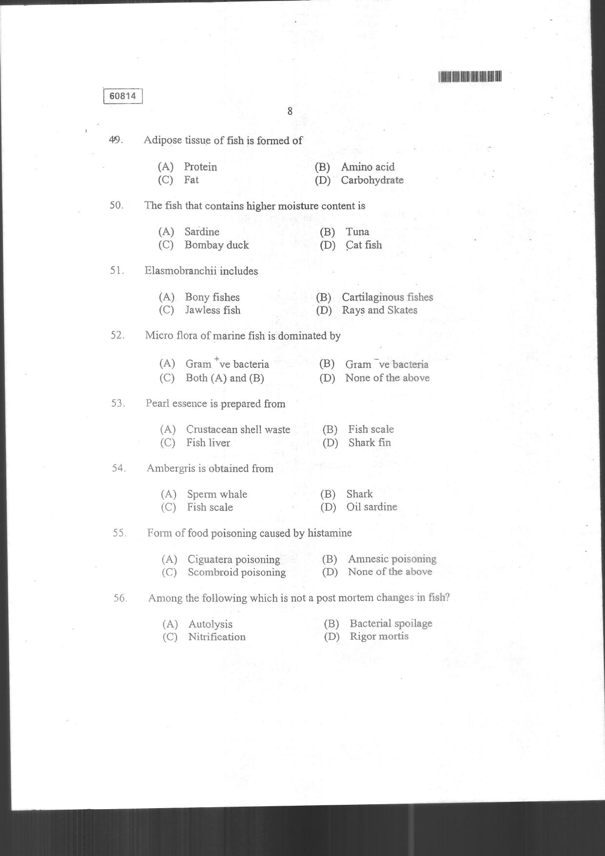 CUSAT CAT 2014 Fisheries Question Paper - Page 10