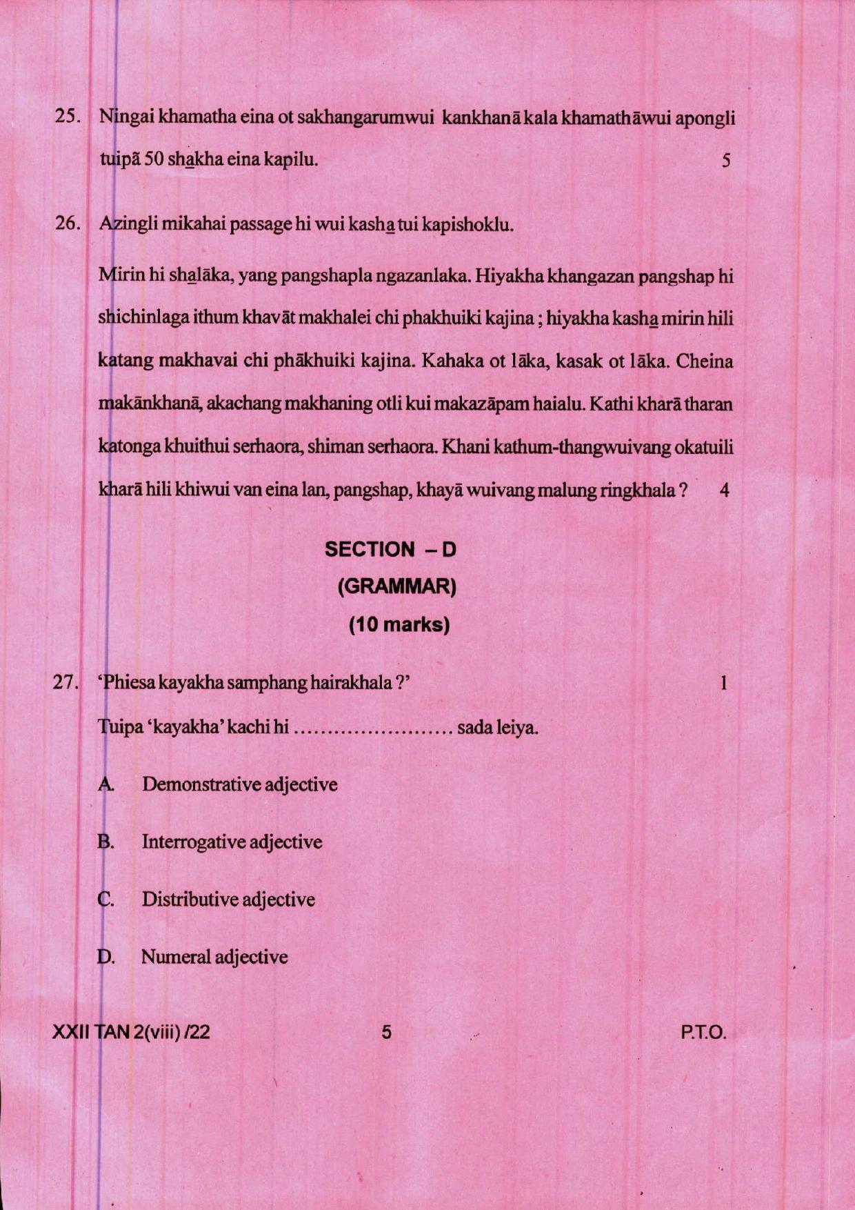 COHSEM 12th Question Papers 2022 Tangkhul (M.I.L.) - Page 5