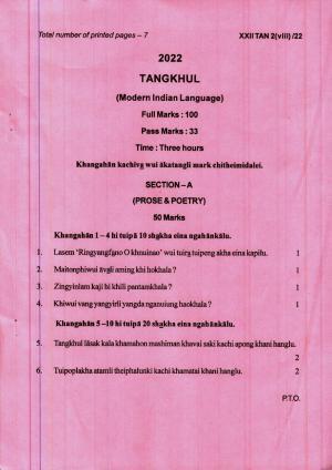 COHSEM 12th Question Papers 2022 Tangkhul (M.I.L.)