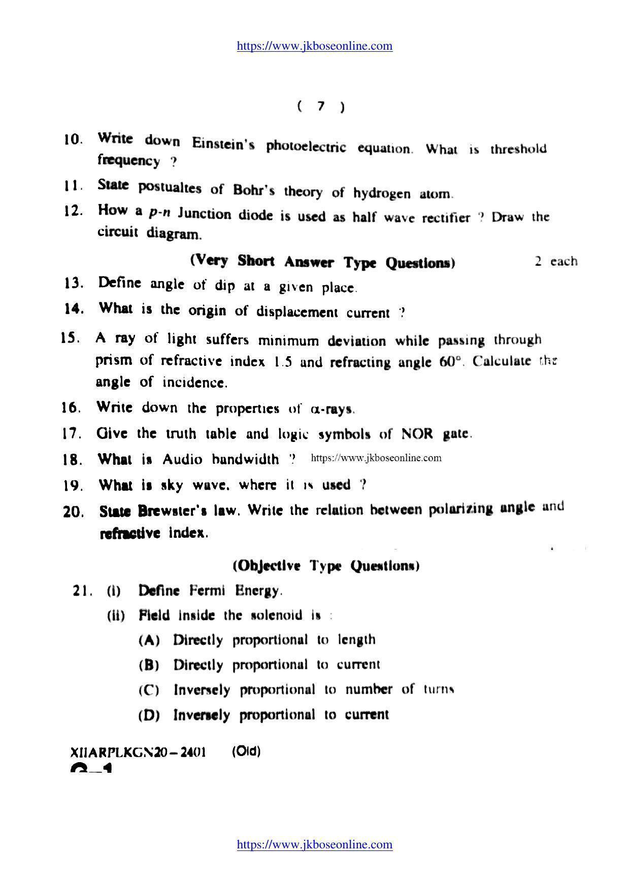 JKBOSE Class 12 Physics 2401 Question Papers 2020 - Page 3