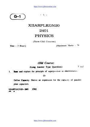 JKBOSE Class 12 Physics 2401 Question Papers 2020