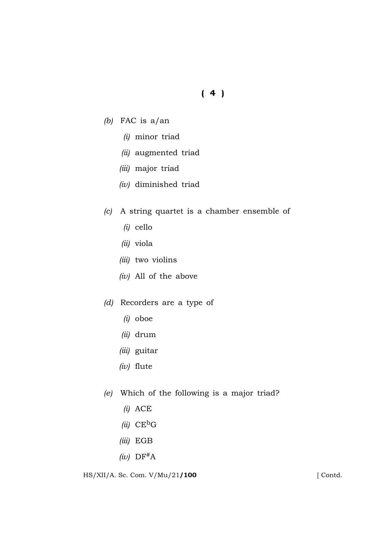 Meghalaya Board (MBOSE) Class 12 MUSIC (HS-XII-A. Sc. Com. V-Mu-21) 2021 Question Paper - Page 4