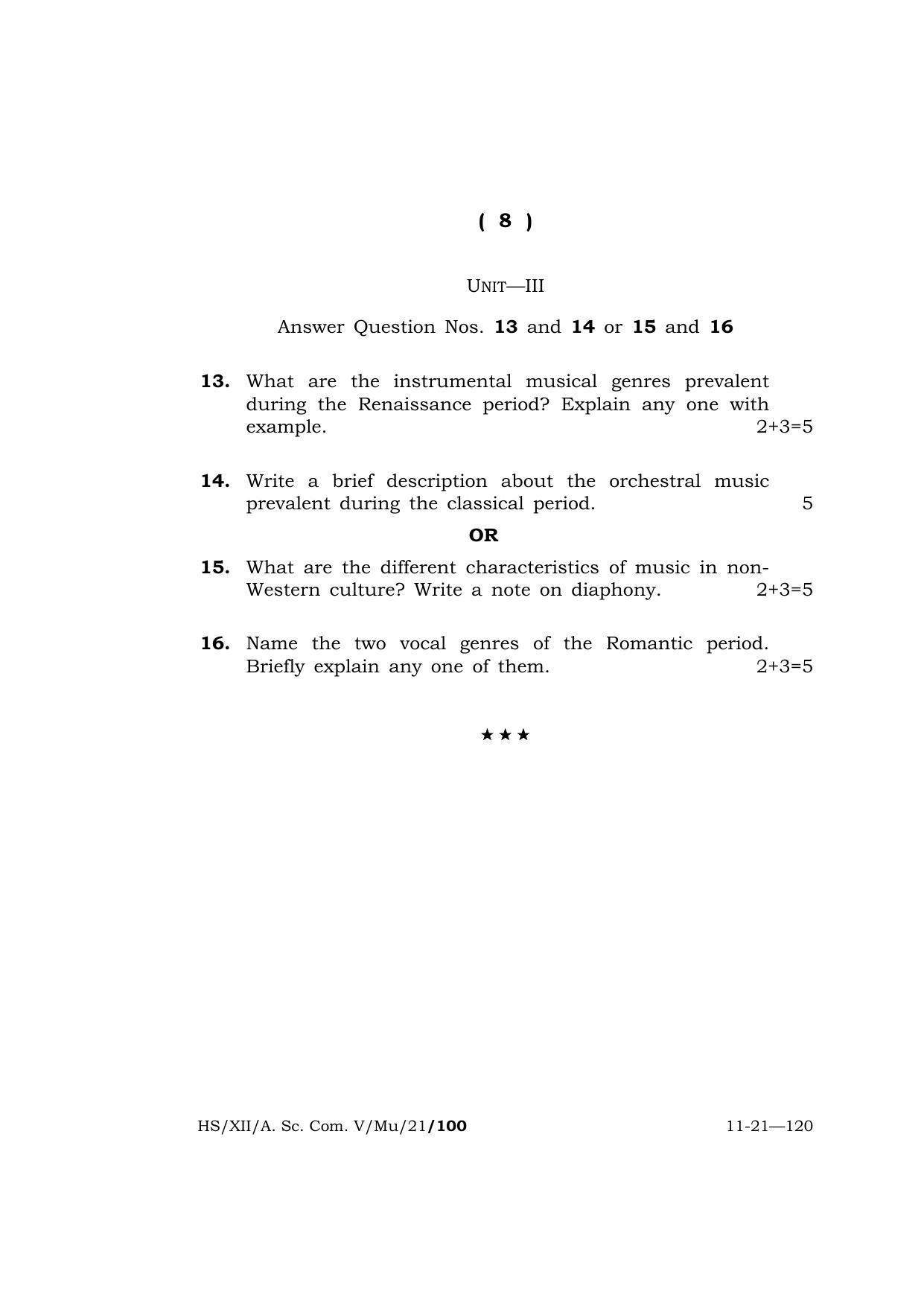 Meghalaya Board (MBOSE) Class 12 MUSIC (HS-XII-A. Sc. Com. V-Mu-21) 2021 Question Paper - Page 8