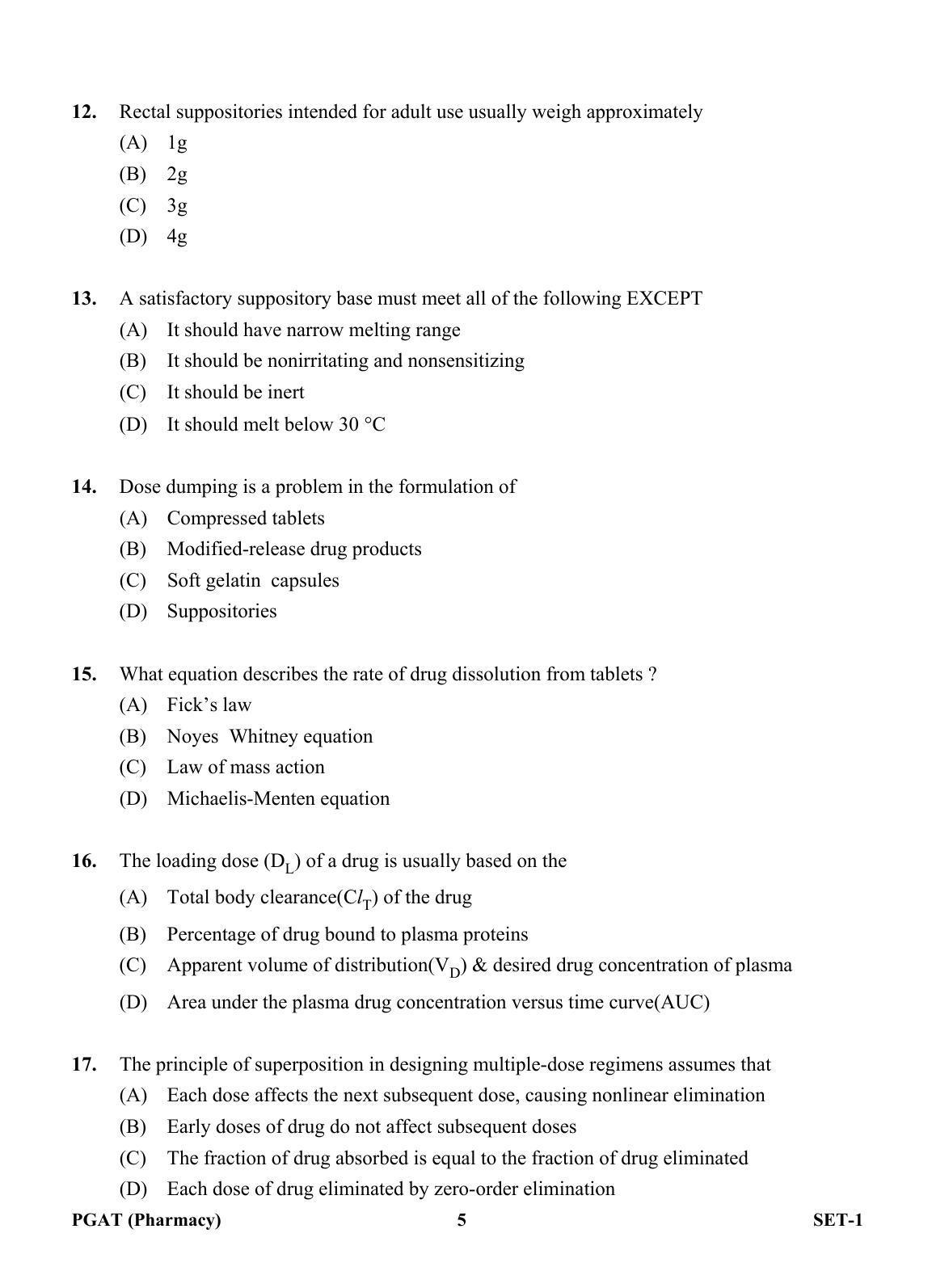 OJEE PGAT 2013 Pharmacy Set 1 Question Paper - Page 4