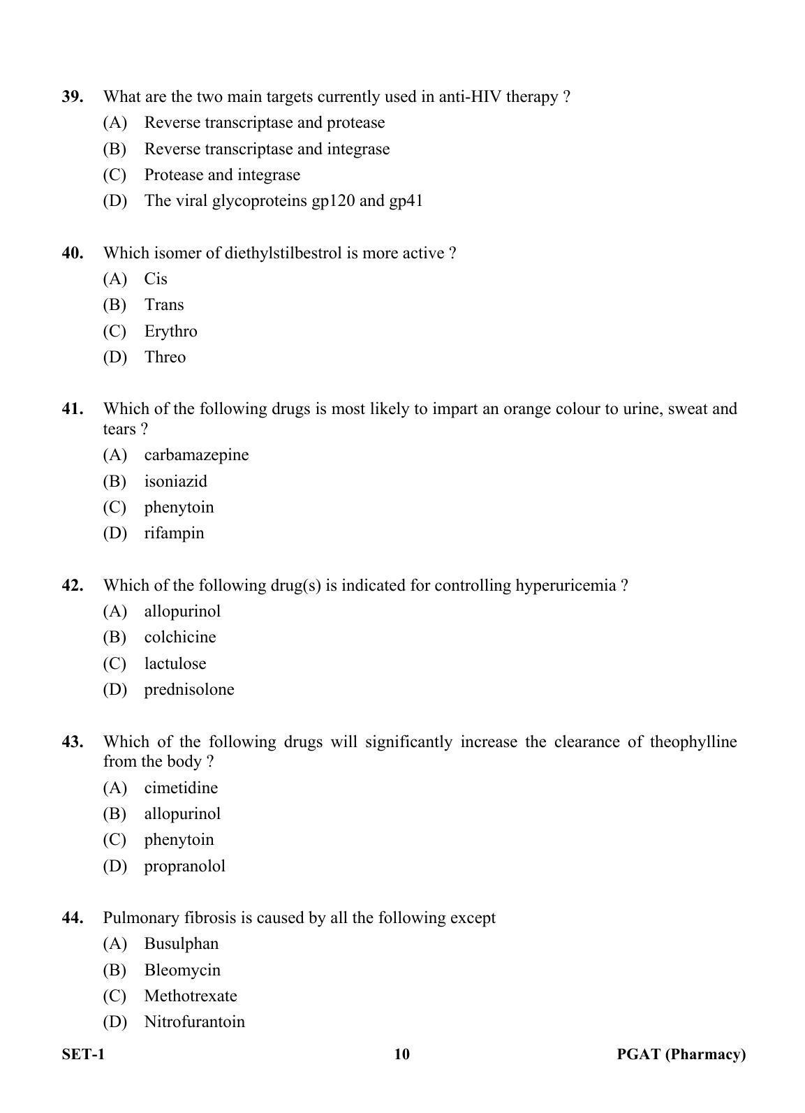 OJEE PGAT 2013 Pharmacy Set 1 Question Paper - Page 9