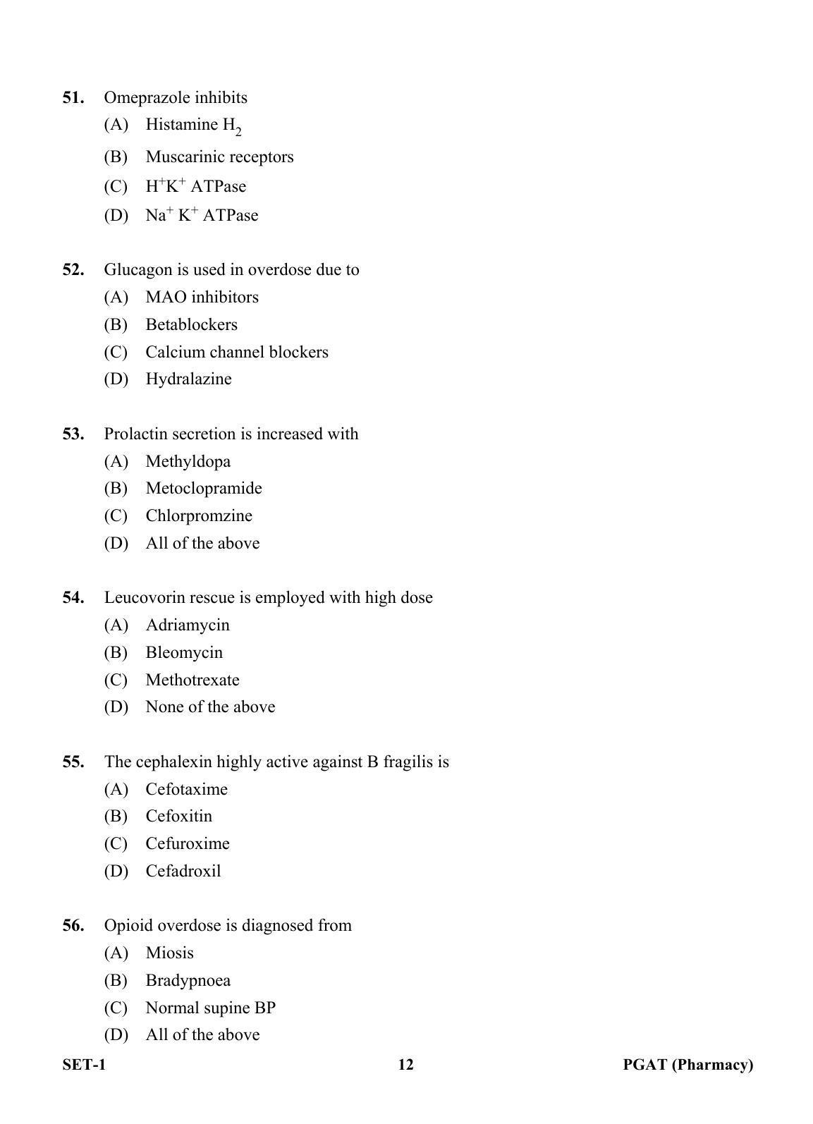 OJEE PGAT 2013 Pharmacy Set 1 Question Paper - Page 11