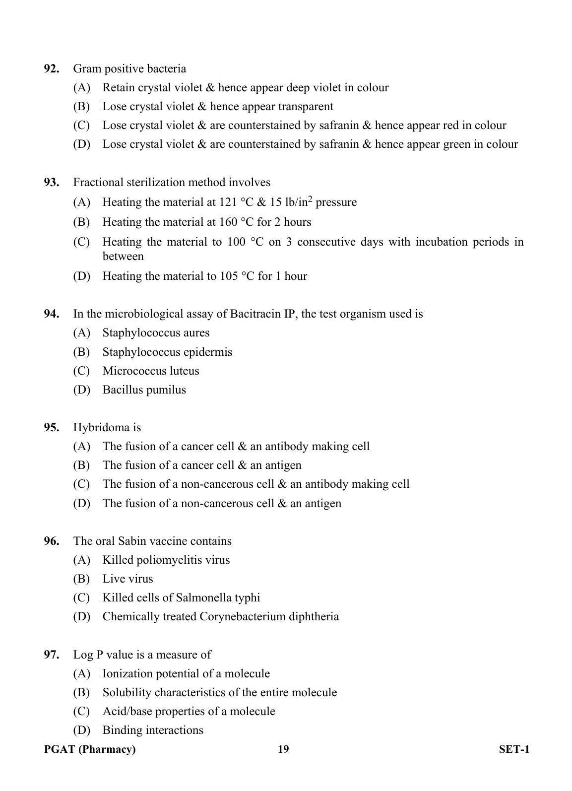 OJEE PGAT 2013 Pharmacy Set 1 Question Paper - Page 18