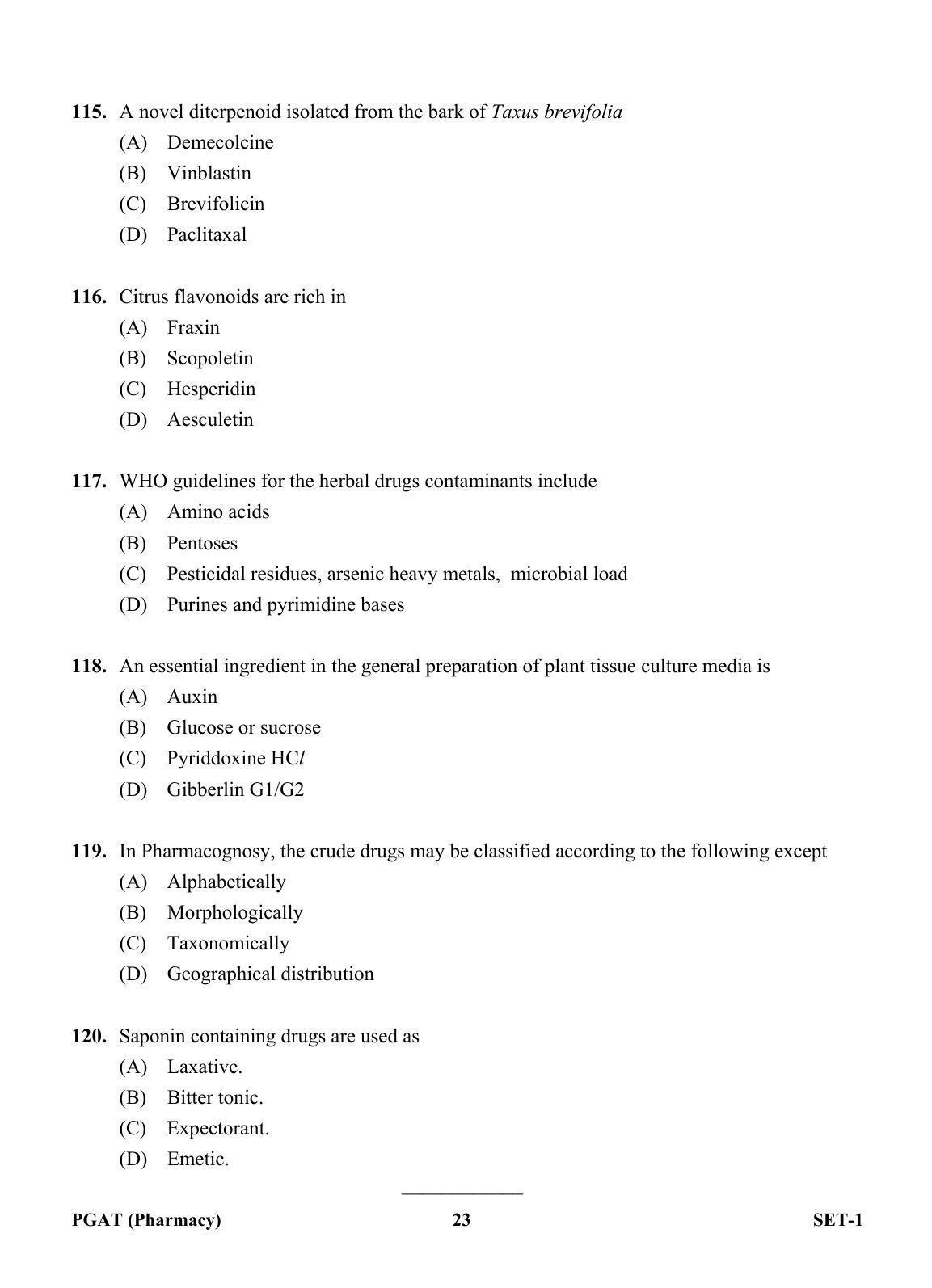 OJEE PGAT 2013 Pharmacy Set 1 Question Paper - Page 22
