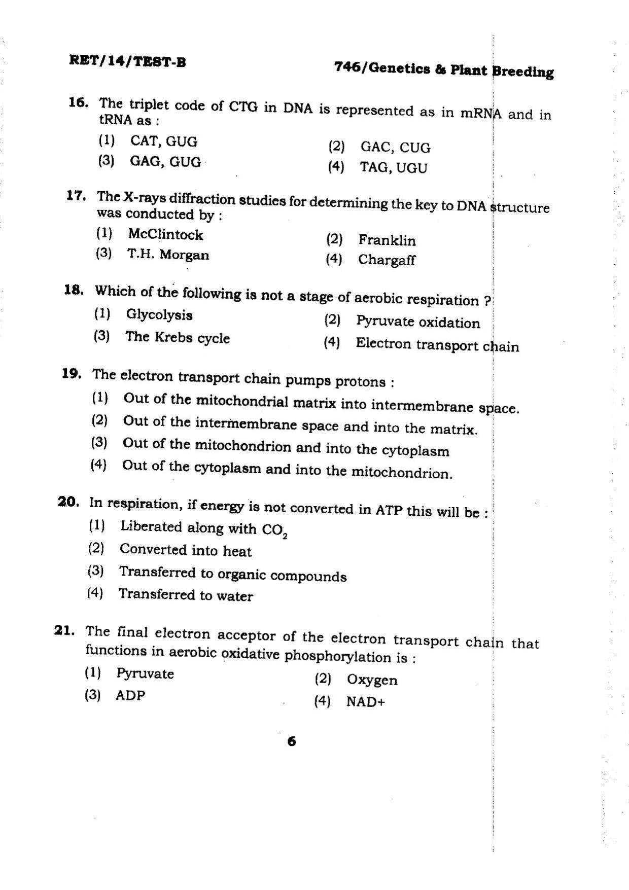 BHU RET Genetics & PLant Breeding 2014 Question Paper - Page 6
