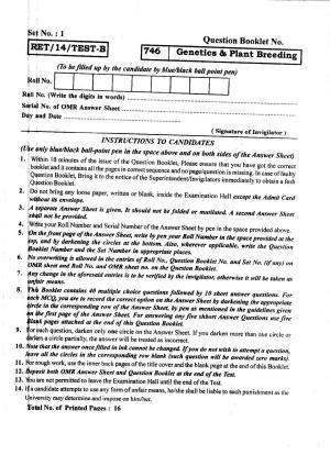 BHU RET Genetics & PLant Breeding 2014 Question Paper