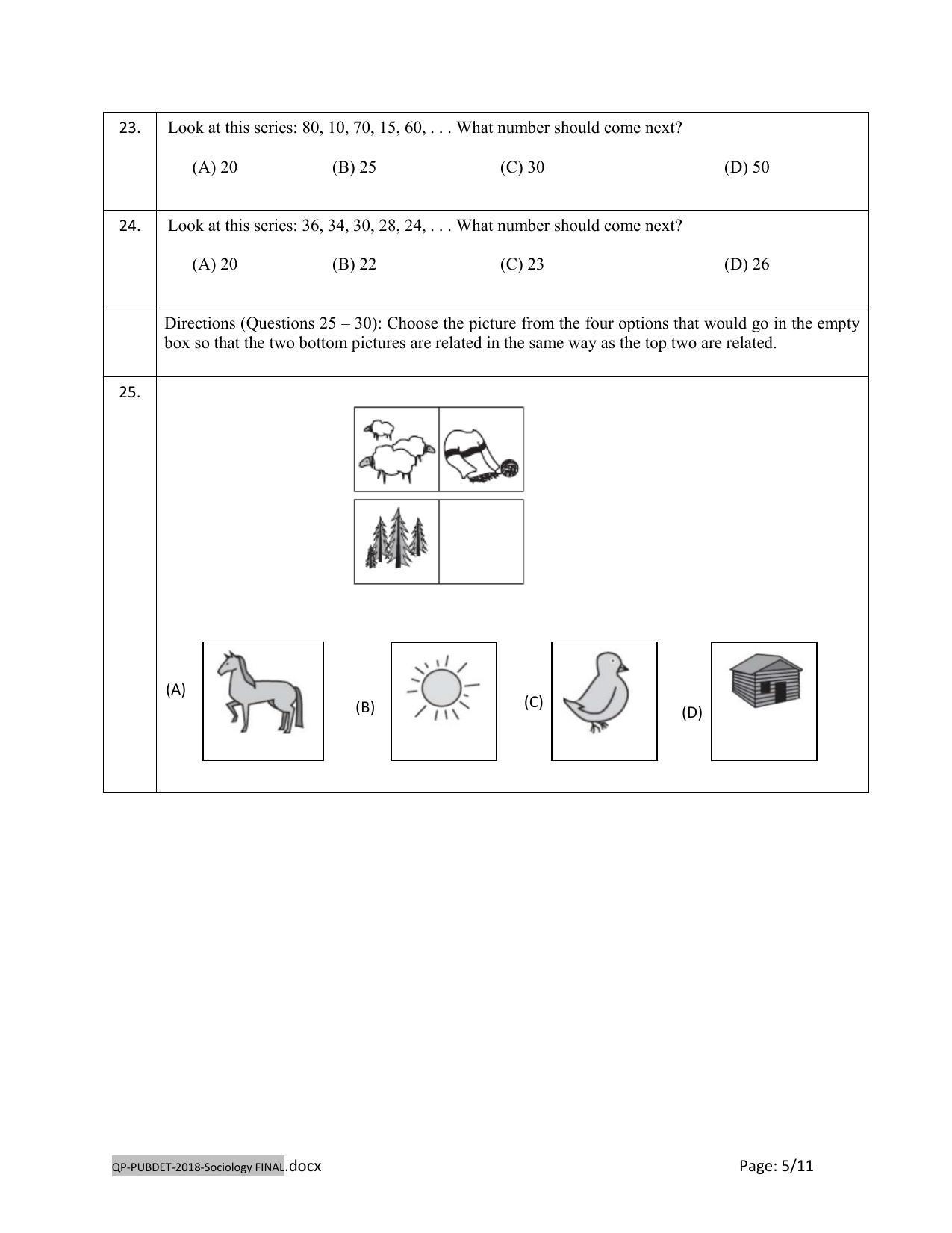 PUBDET 2018 Sociology Question Paper - Page 5