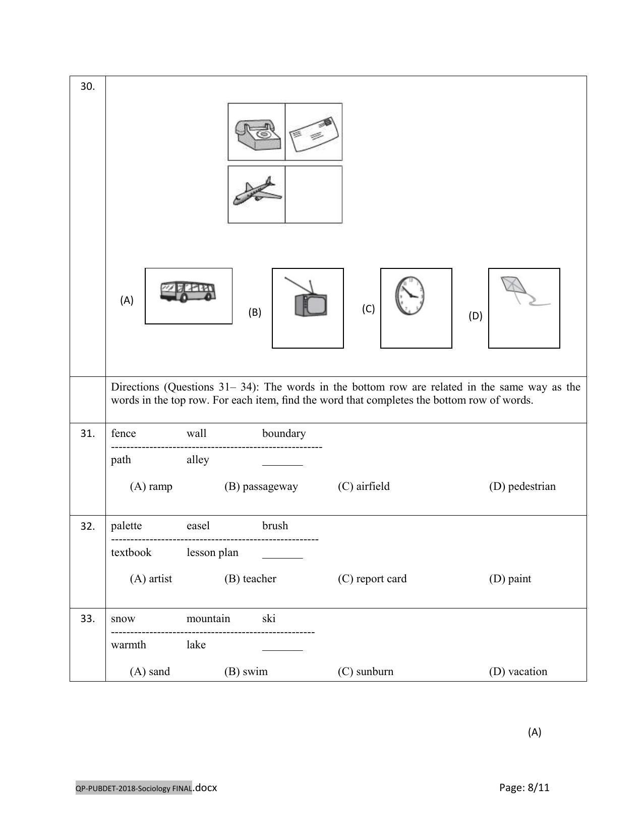PUBDET 2018 Sociology Question Paper - Page 8