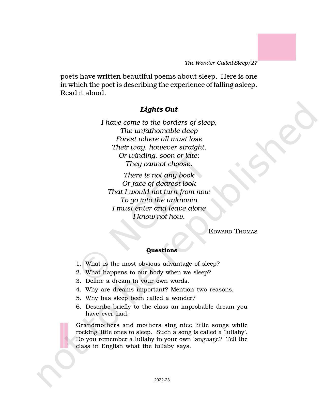NCERT Book for Class 6 English(A Pact with the Sun) : Chapter 7-The Wonder Called Sleep - Page 3