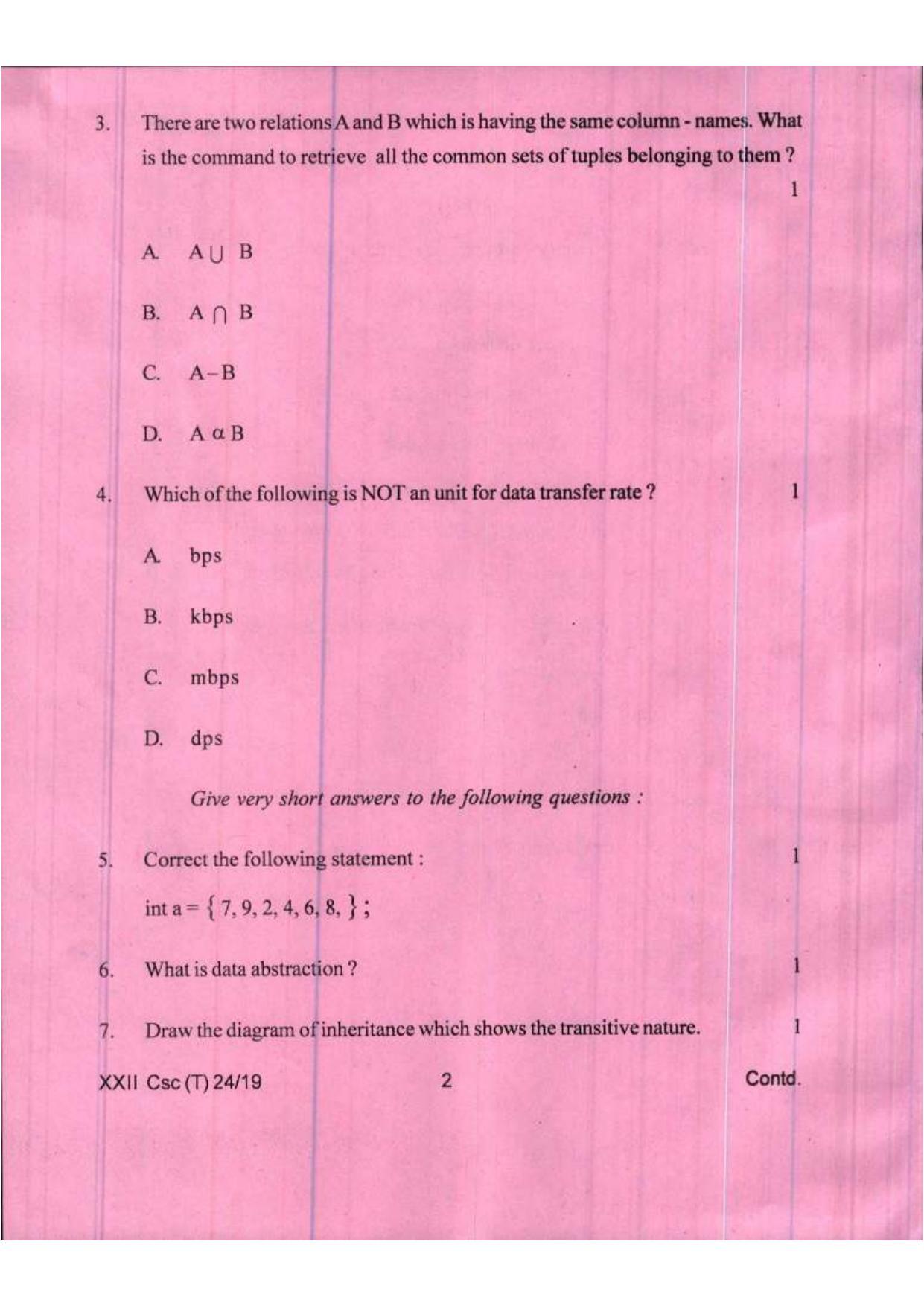COHSEM Class 12 Computer Science 2019 Question Papers - Page 2