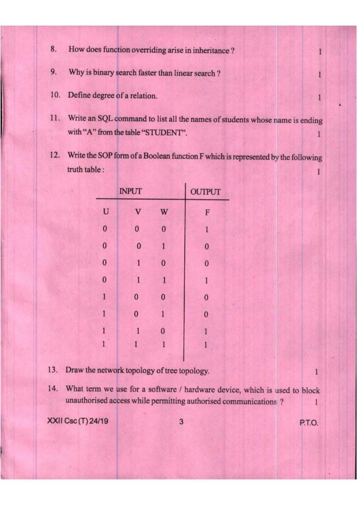 COHSEM Class 12 Computer Science 2019 Question Papers - Page 3
