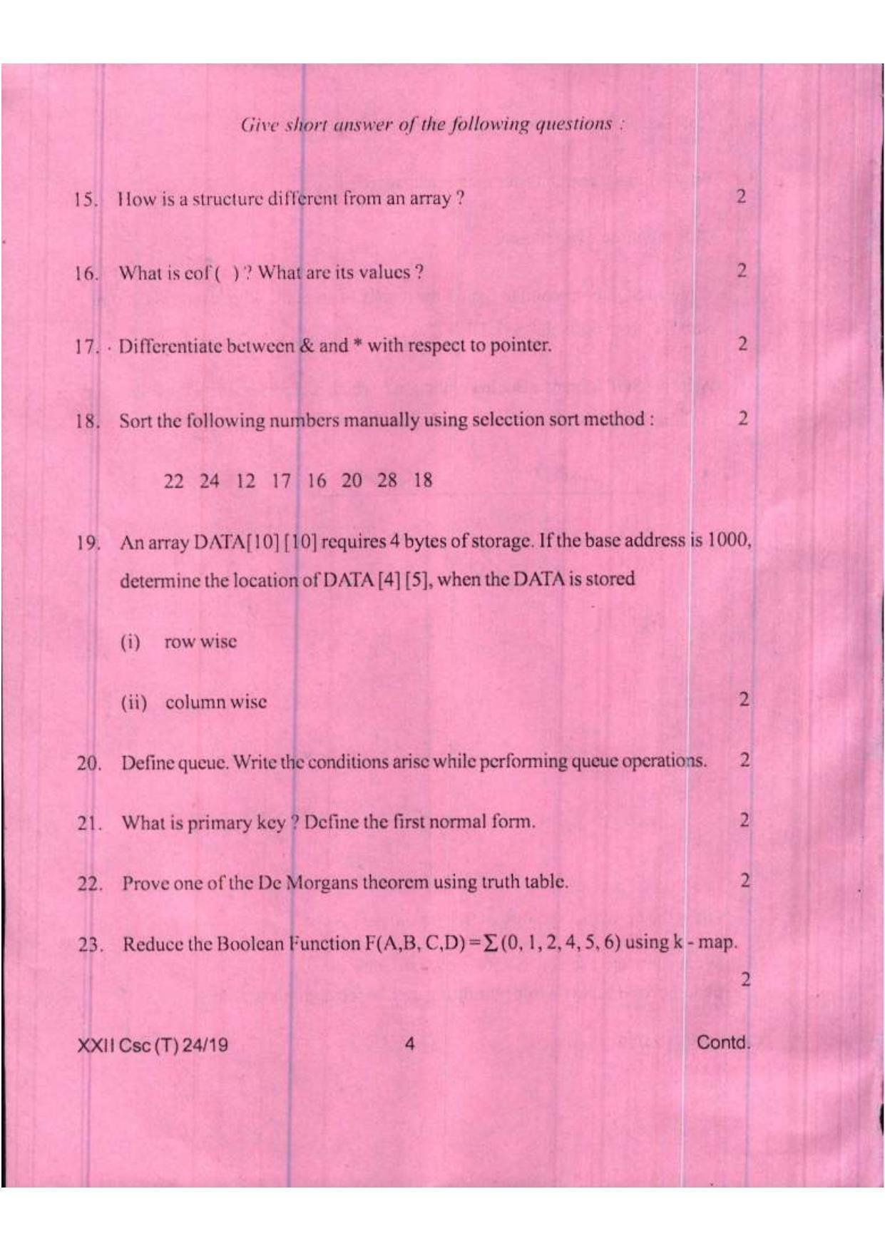 COHSEM Class 12 Computer Science 2019 Question Papers - Page 4