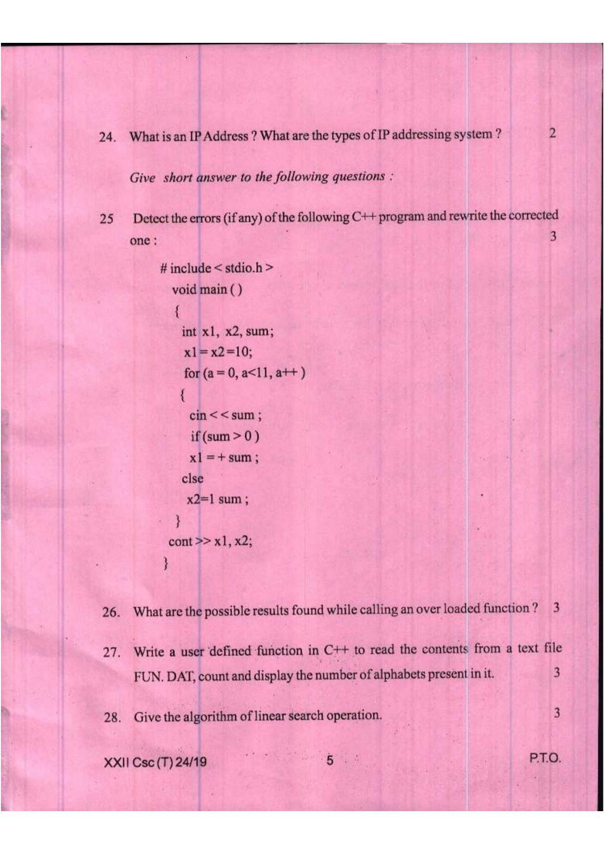 COHSEM Class 12 Computer Science 2019 Question Papers - Page 5