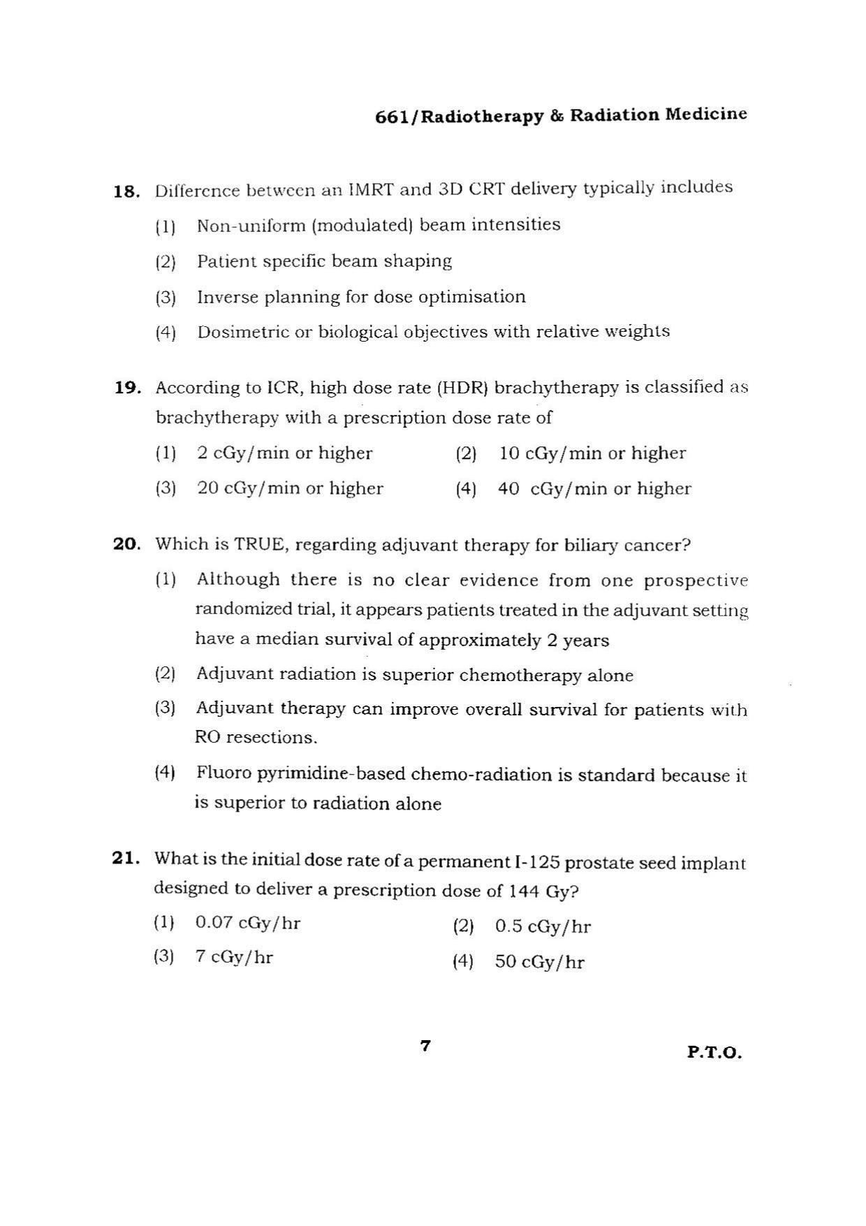 BHU RET RADIOTHERAPY& RADIATION MEDICINE 2015 Question Paper - Page 7