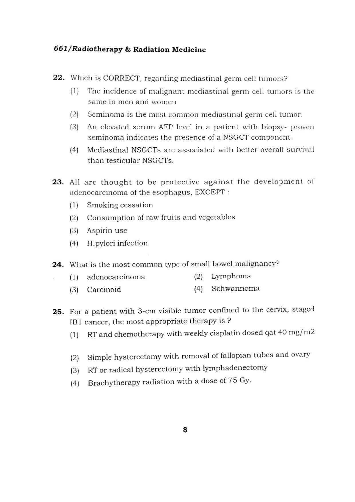BHU RET RADIOTHERAPY& RADIATION MEDICINE 2015 Question Paper - Page 8