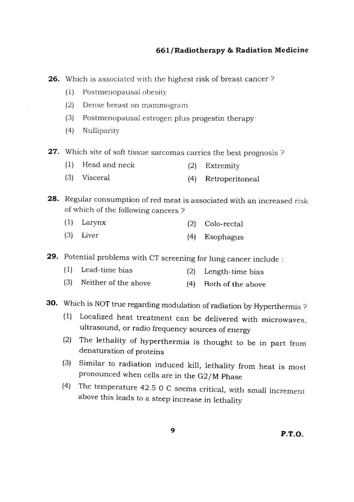 BHU RET RADIOTHERAPY& RADIATION MEDICINE 2015 Question Paper - Page 9