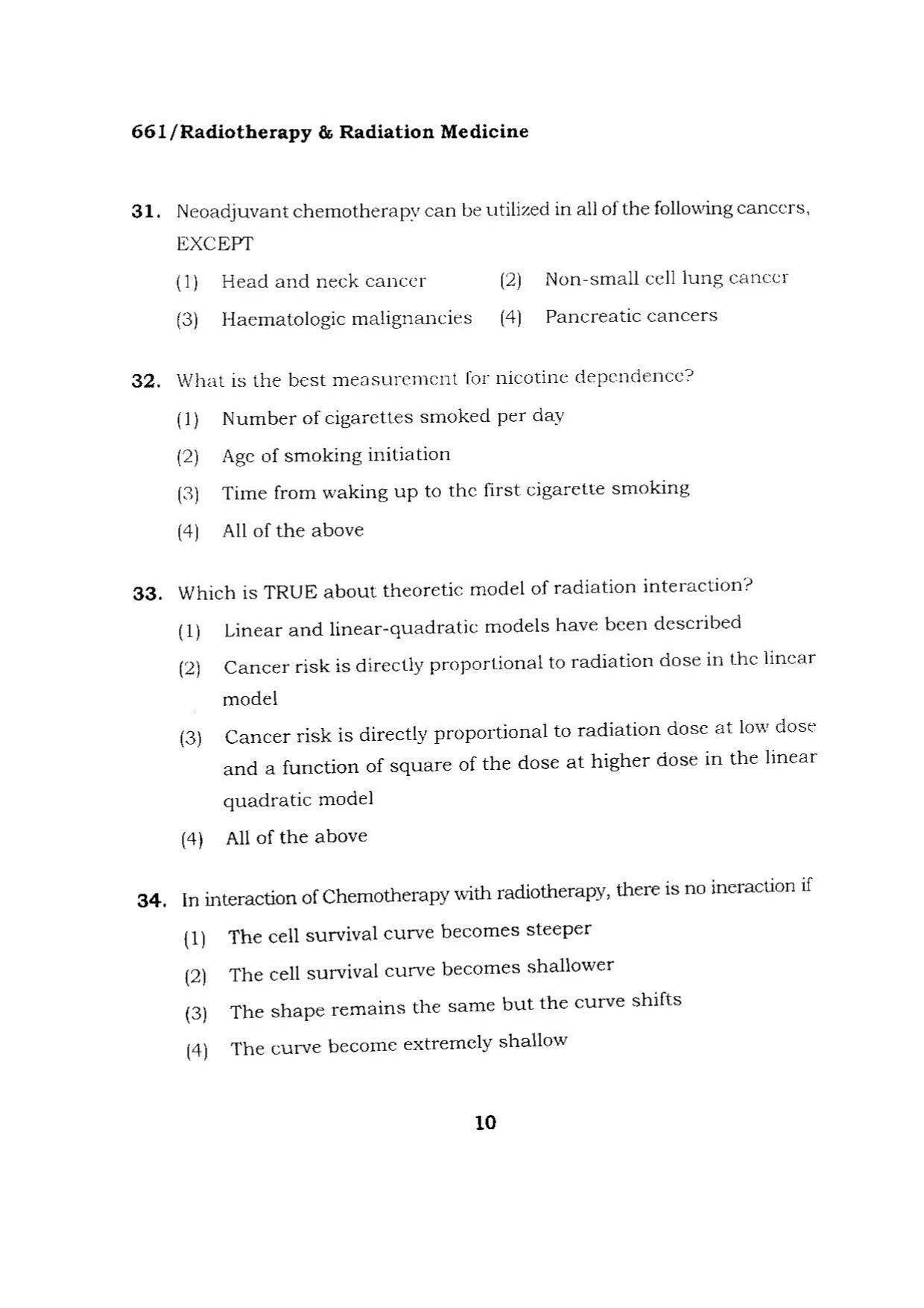 BHU RET RADIOTHERAPY& RADIATION MEDICINE 2015 Question Paper - Page 10