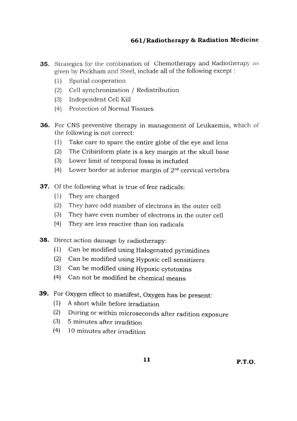BHU RET RADIOTHERAPY& RADIATION MEDICINE 2015 Question Paper - Page 11