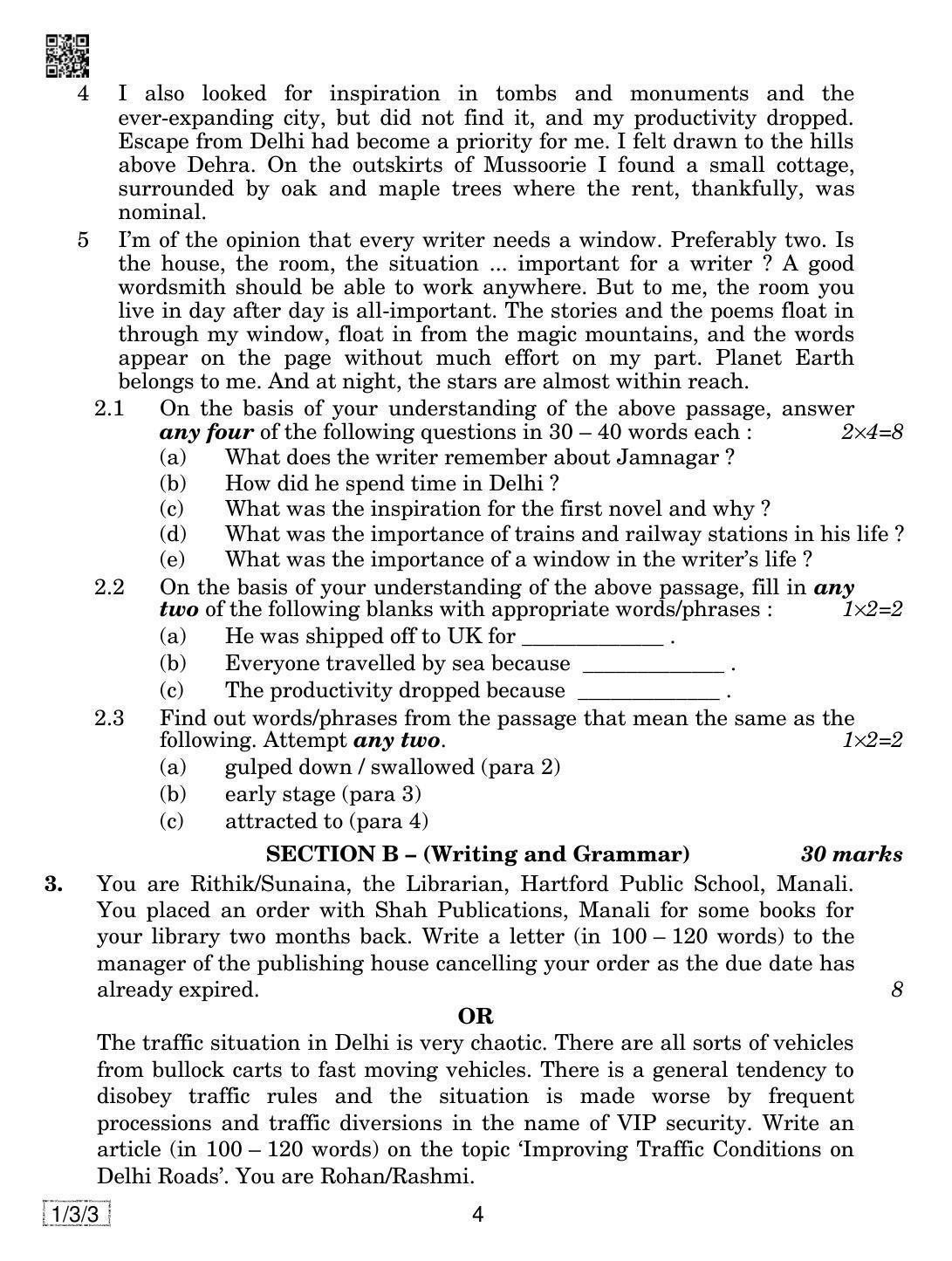 CBSE Class 10 1-3-3 ENGLISH COMMUNICATIVE 2019 Question Paper - Page 4