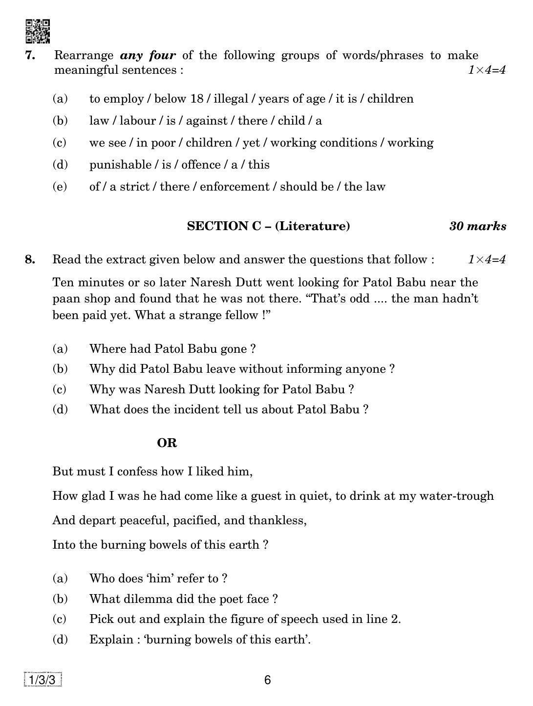 CBSE Class 10 1-3-3 ENGLISH COMMUNICATIVE 2019 Question Paper - Page 6