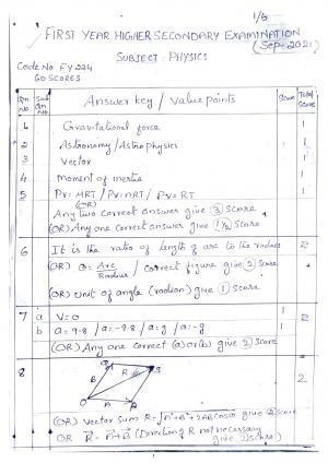 Kerala Plus One (Class 11th) Physics Answer Key 2021