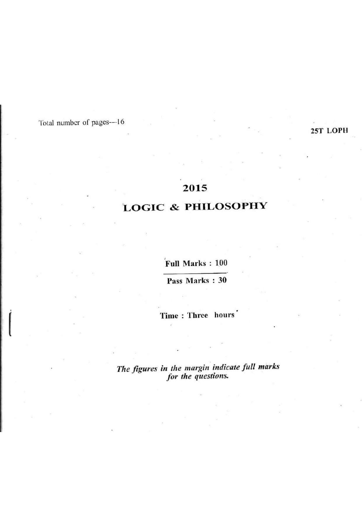 Assam HS 2nd Year Logic and Philosophy 2015 Question Paper - Page 1