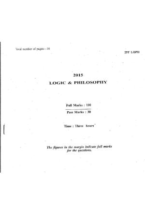 Assam HS 2nd Year Logic and Philosophy 2015 Question Paper