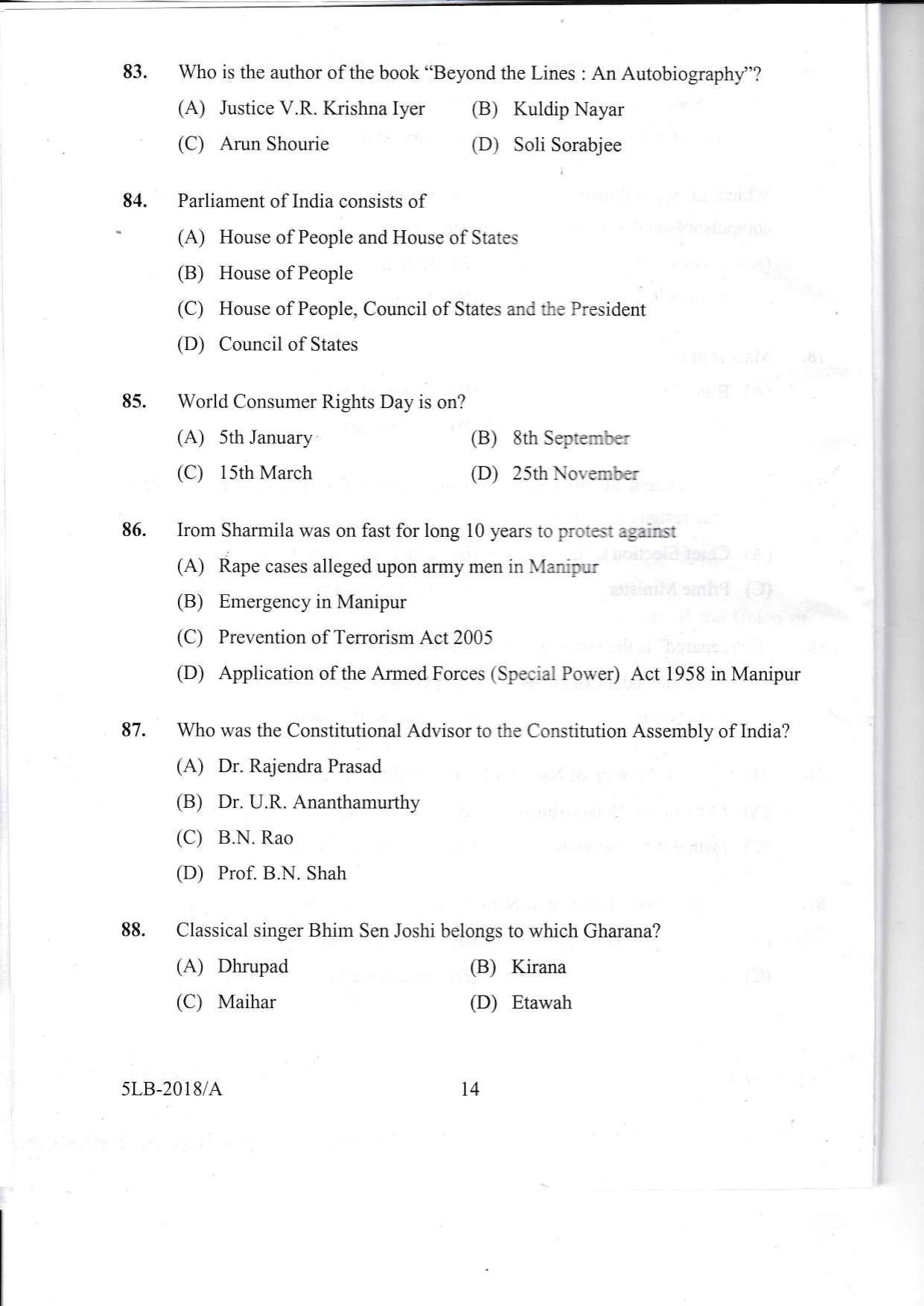 KLEE 5 Year LLB Exam 2018 Question Paper - Page 14