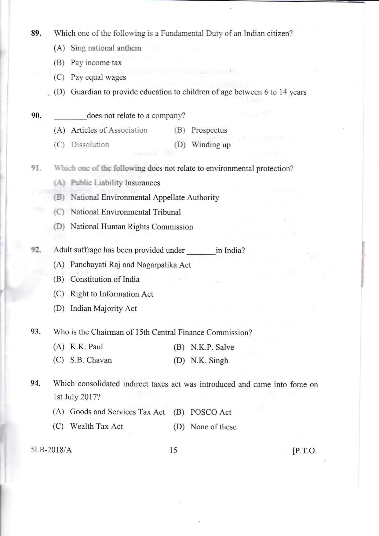 KLEE 5 Year LLB Exam 2018 Question Paper - Page 15