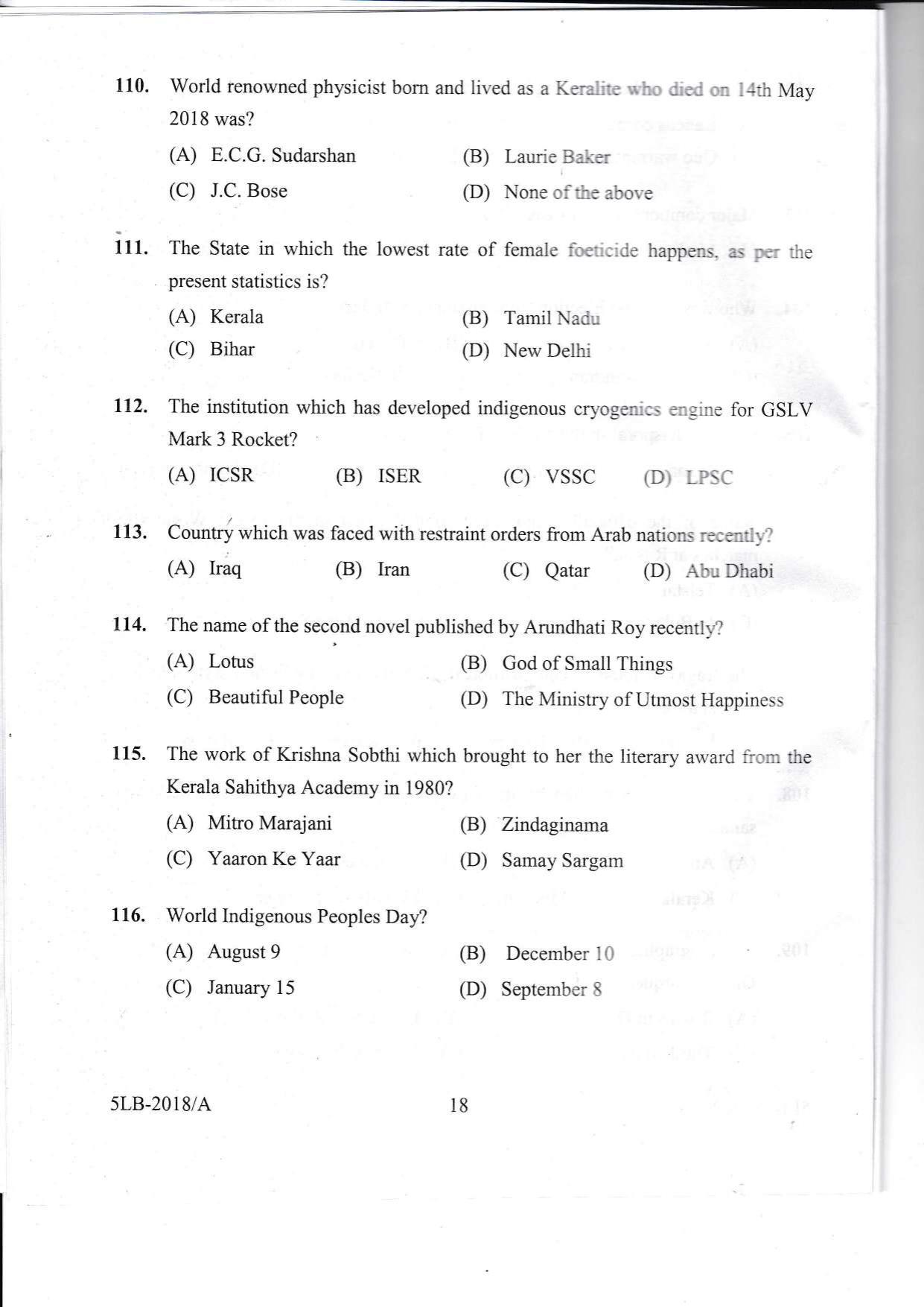 KLEE 5 Year LLB Exam 2018 Question Paper - Page 18