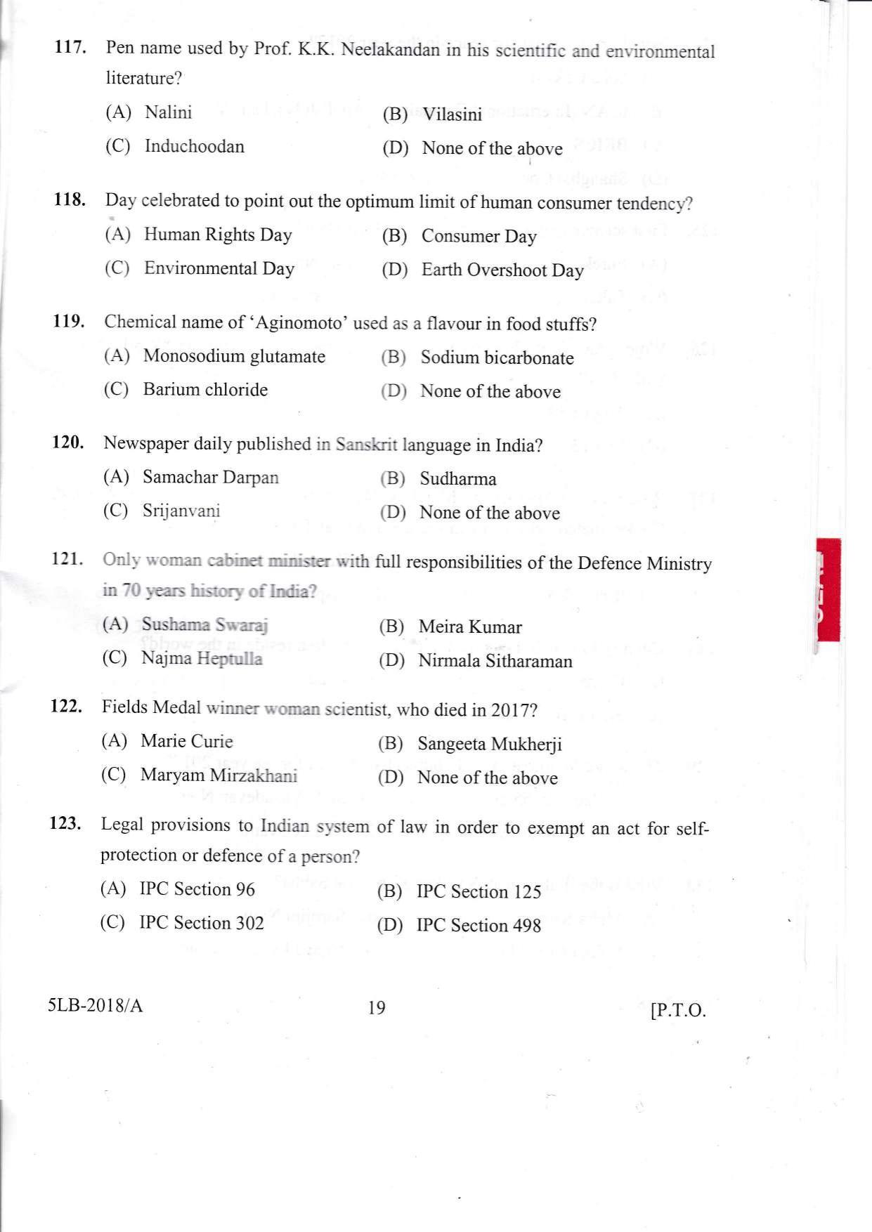 KLEE 5 Year LLB Exam 2018 Question Paper - Page 19
