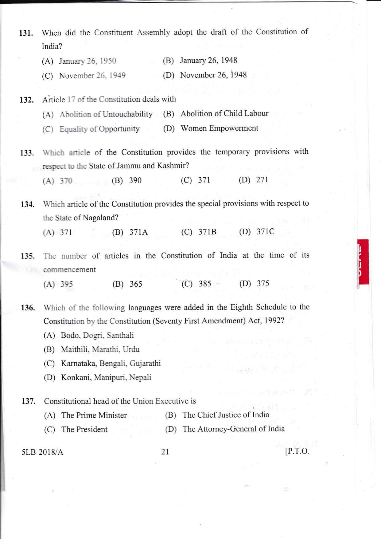 KLEE 5 Year LLB Exam 2018 Question Paper - Page 21