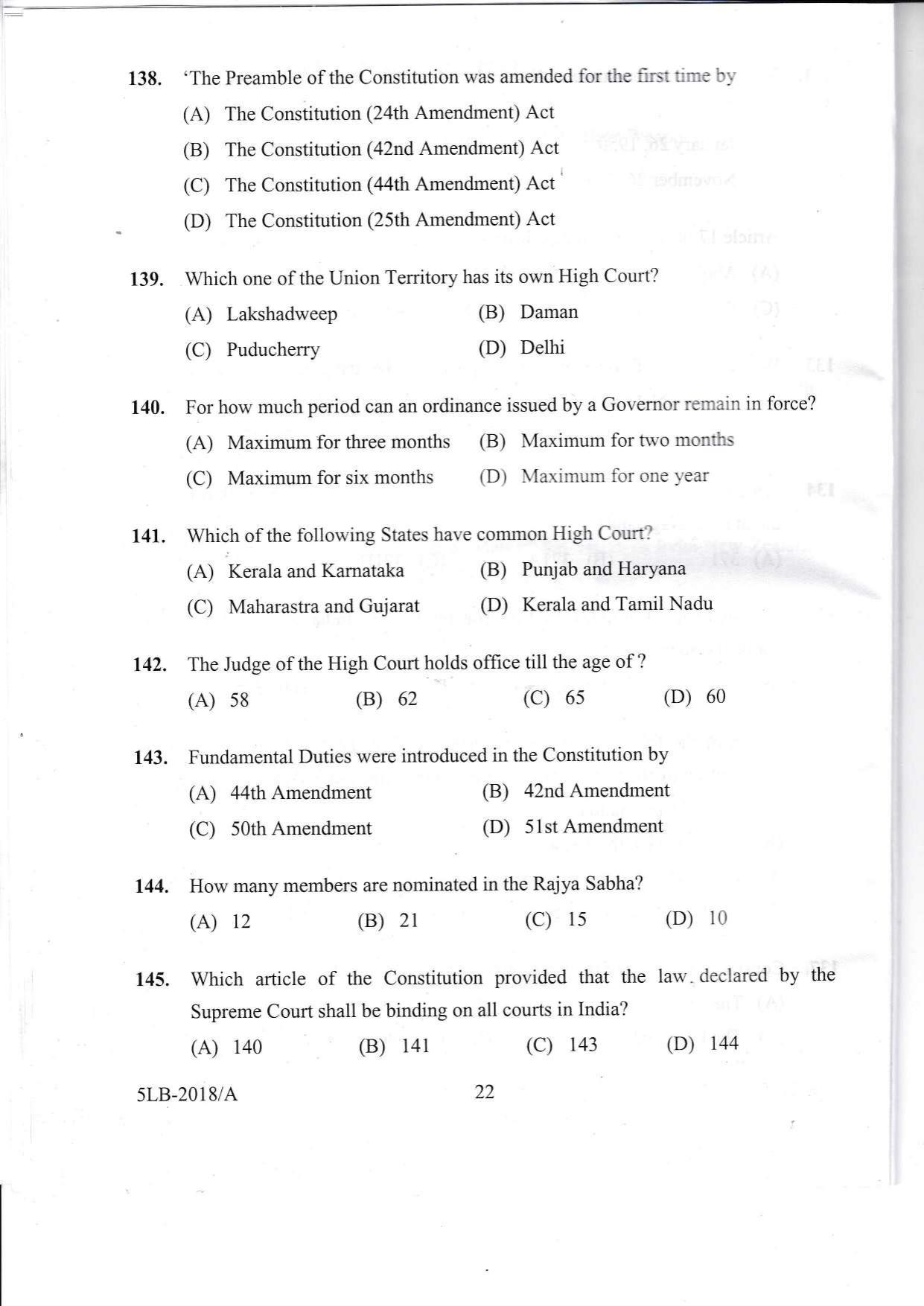 KLEE 5 Year LLB Exam 2018 Question Paper - Page 22