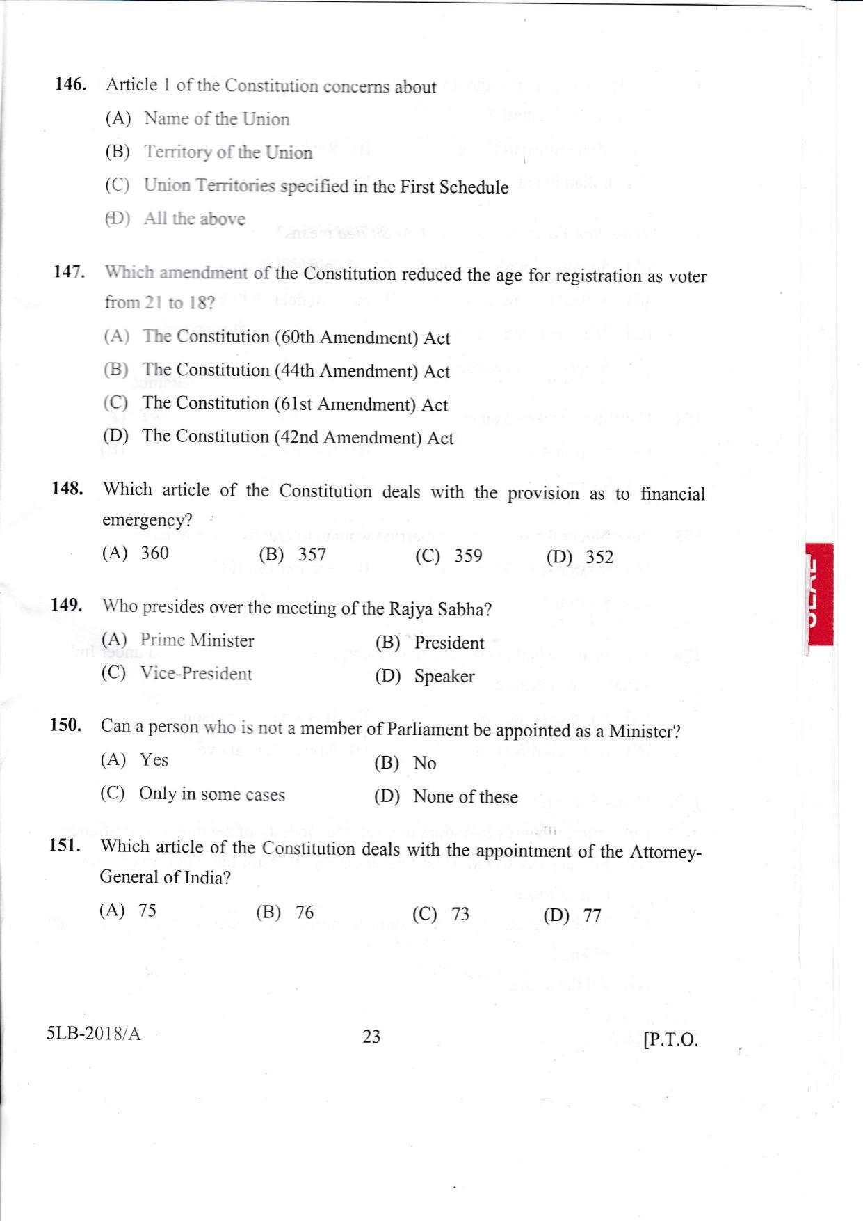KLEE 5 Year LLB Exam 2018 Question Paper - Page 23