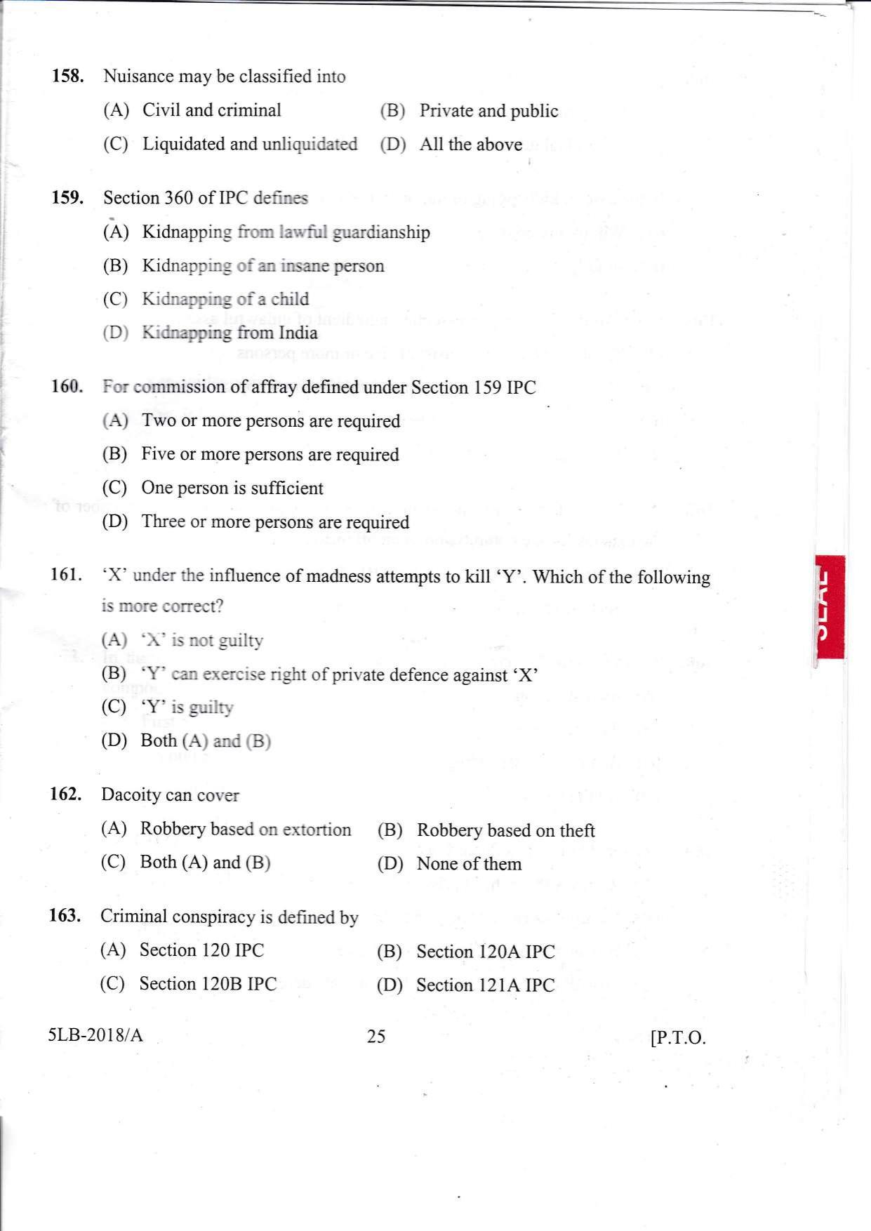 KLEE 5 Year LLB Exam 2018 Question Paper - Page 25