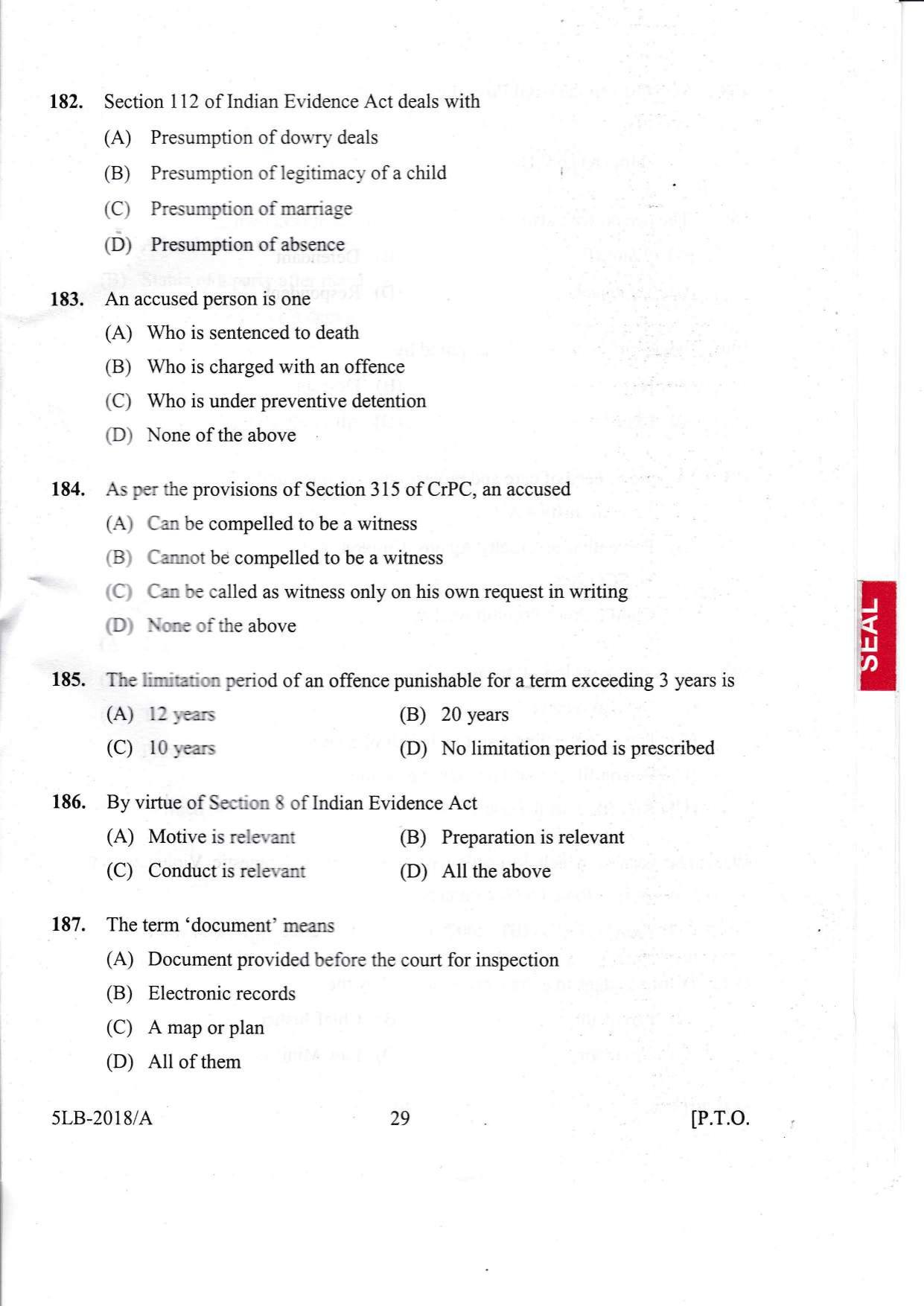 KLEE 5 Year LLB Exam 2018 Question Paper - Page 29