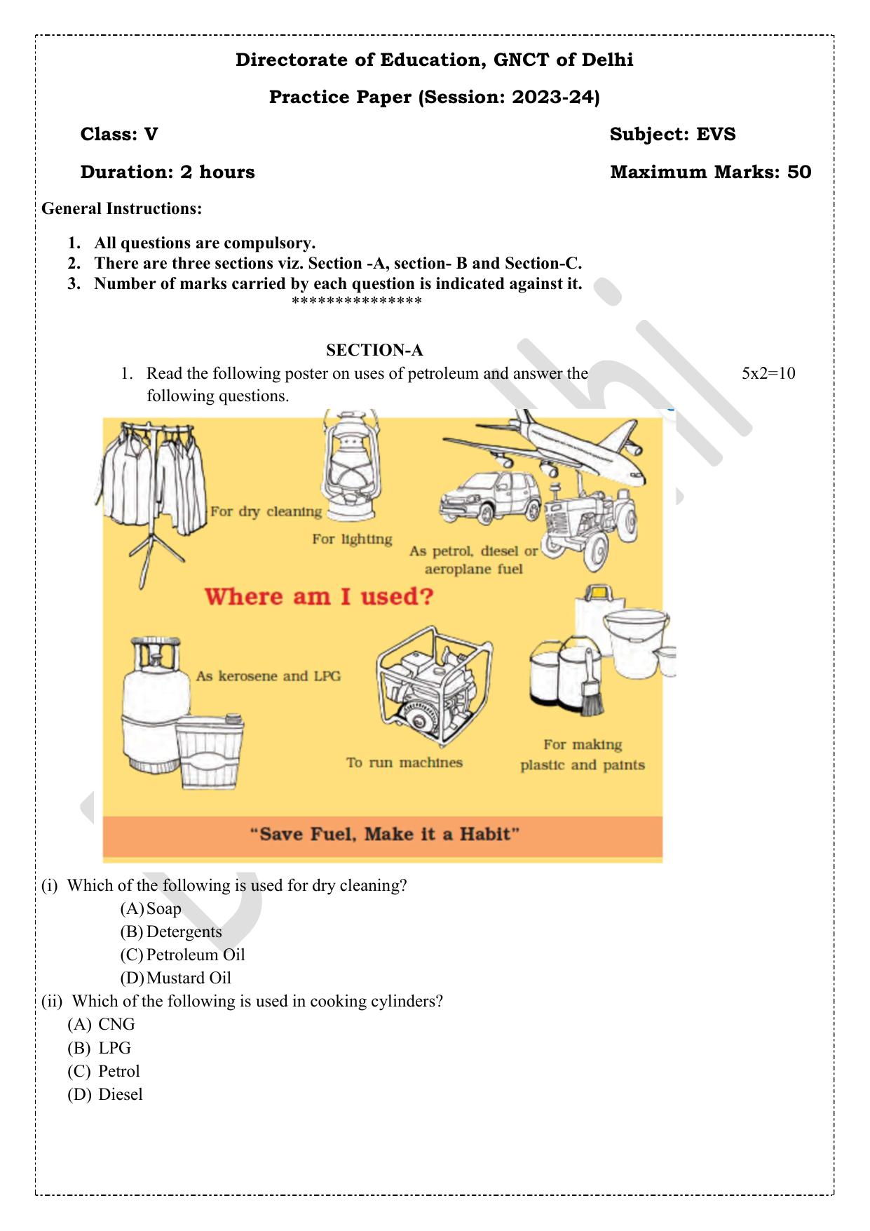 Edudel Class 5 EVS (English) Practice Papers 1 (2023-24) - Page 1