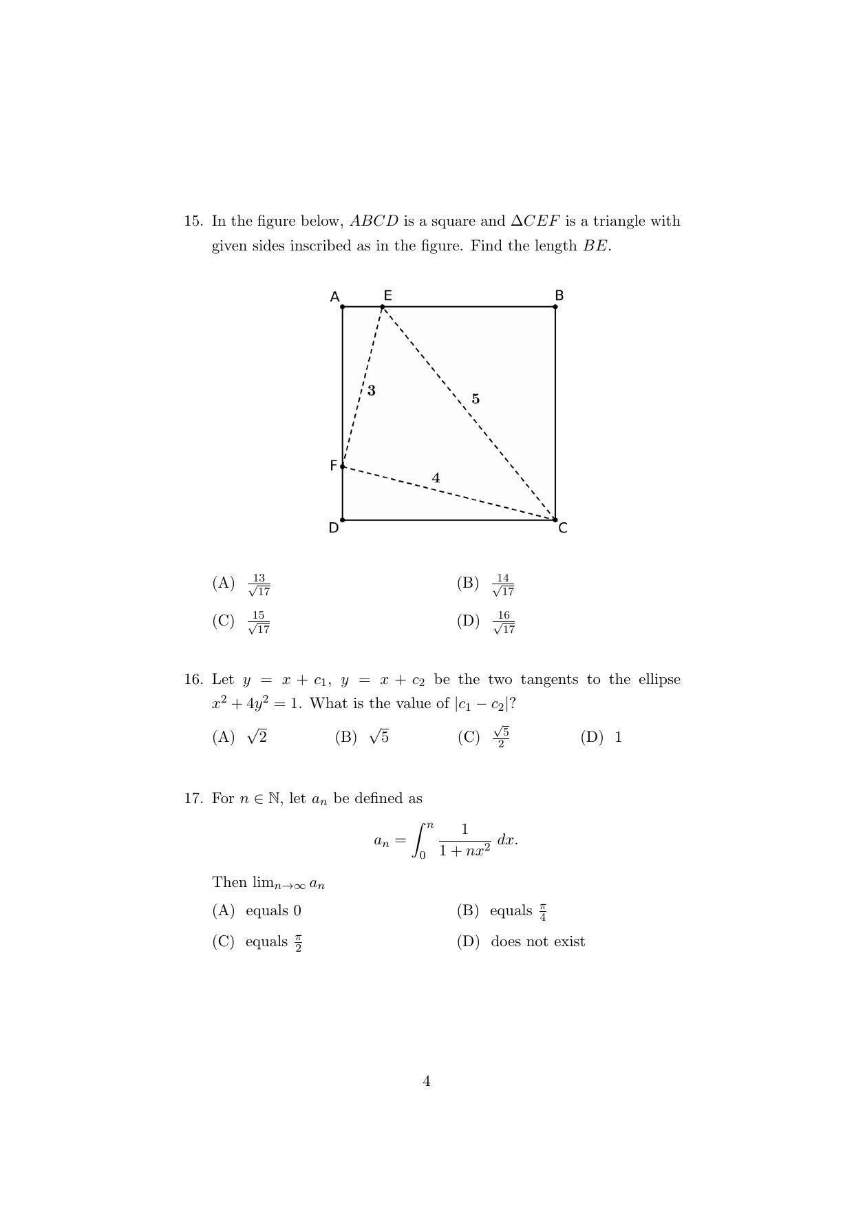 ISI Admission Test B.Stat UGA 2022 Sample Paper - Page 4