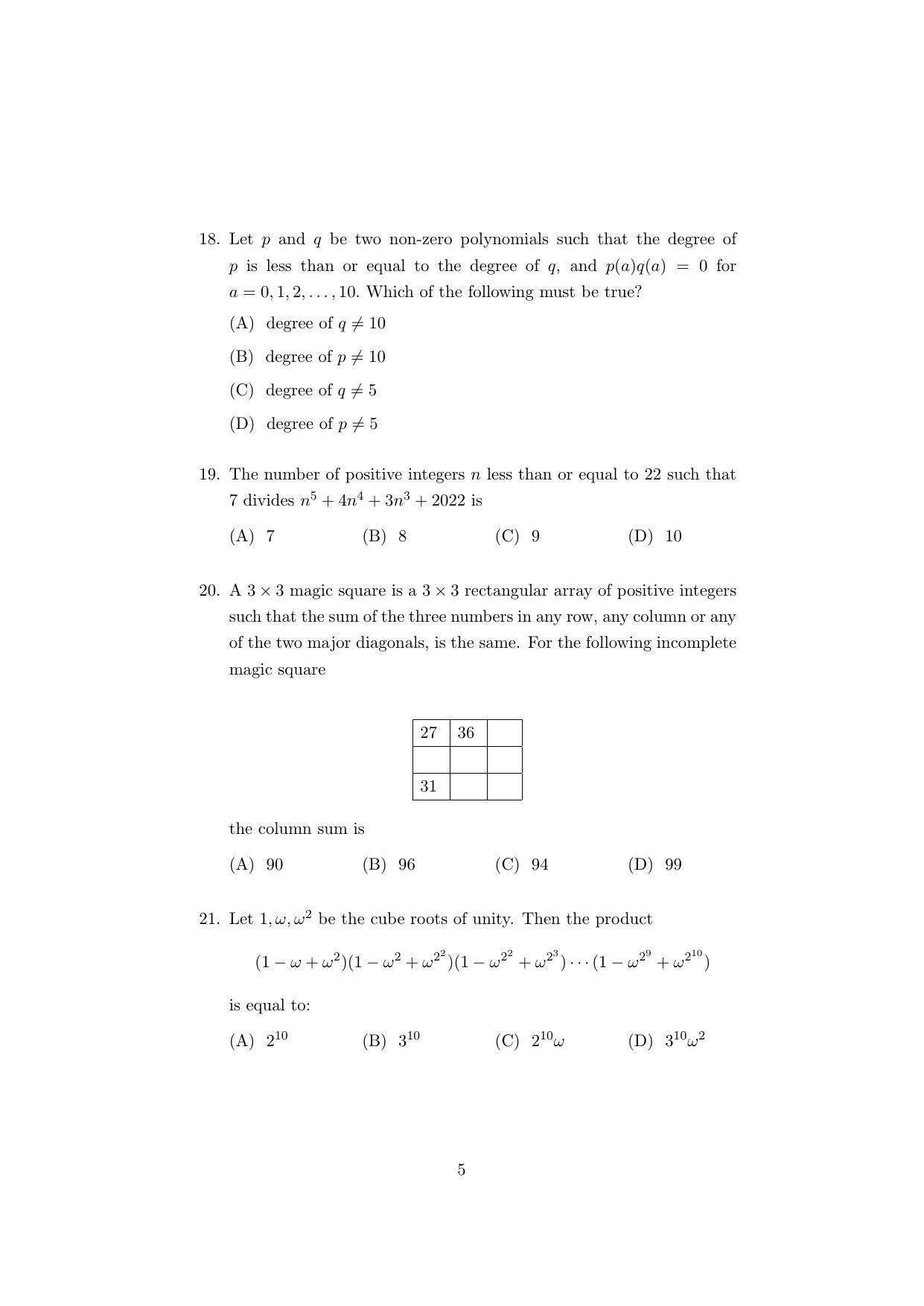 ISI Admission Test B.Stat UGA 2022 Sample Paper - Page 5